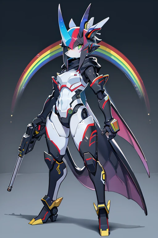 robot dragon full body, rainbow color, sci-fi style, industrial look