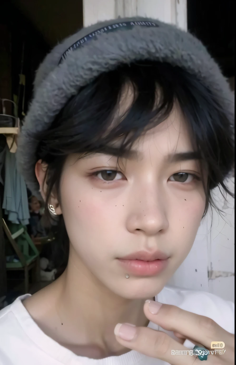 Arafa woman with colored hair sitting at a table, jung jaehyun, adorable and pale korean face, ulzzang inteligente, Kim Doyoung, with short hair, jossi do blackpink, Hong Jun Hyung, Tae June Kim, ulzzang, the hime cut, Jaeyeon Nam, xqc, park jimin, tomboy short platinum hair