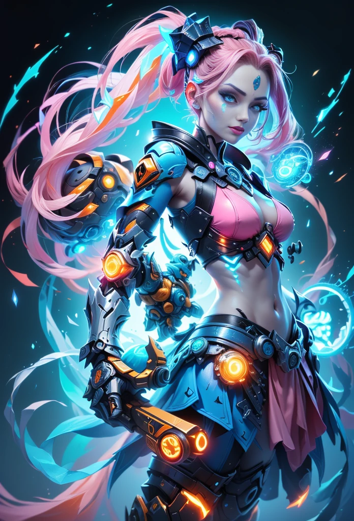 (mechanical parts:1.2), pretty 1girl, absurdres, 8k uhd, platinum red hair, long hair, (cyber tentacles:1.5), humongous breasts, smirking, elven ear, blue glowing chest, open navel, mechanical robots background, gear, ride wheels, (giant robots:1.2), (masterpiece:1.3), (best quality:1.1), (intricate detail:1.1), (cowboy shot:1.5), (open legs:1.5)