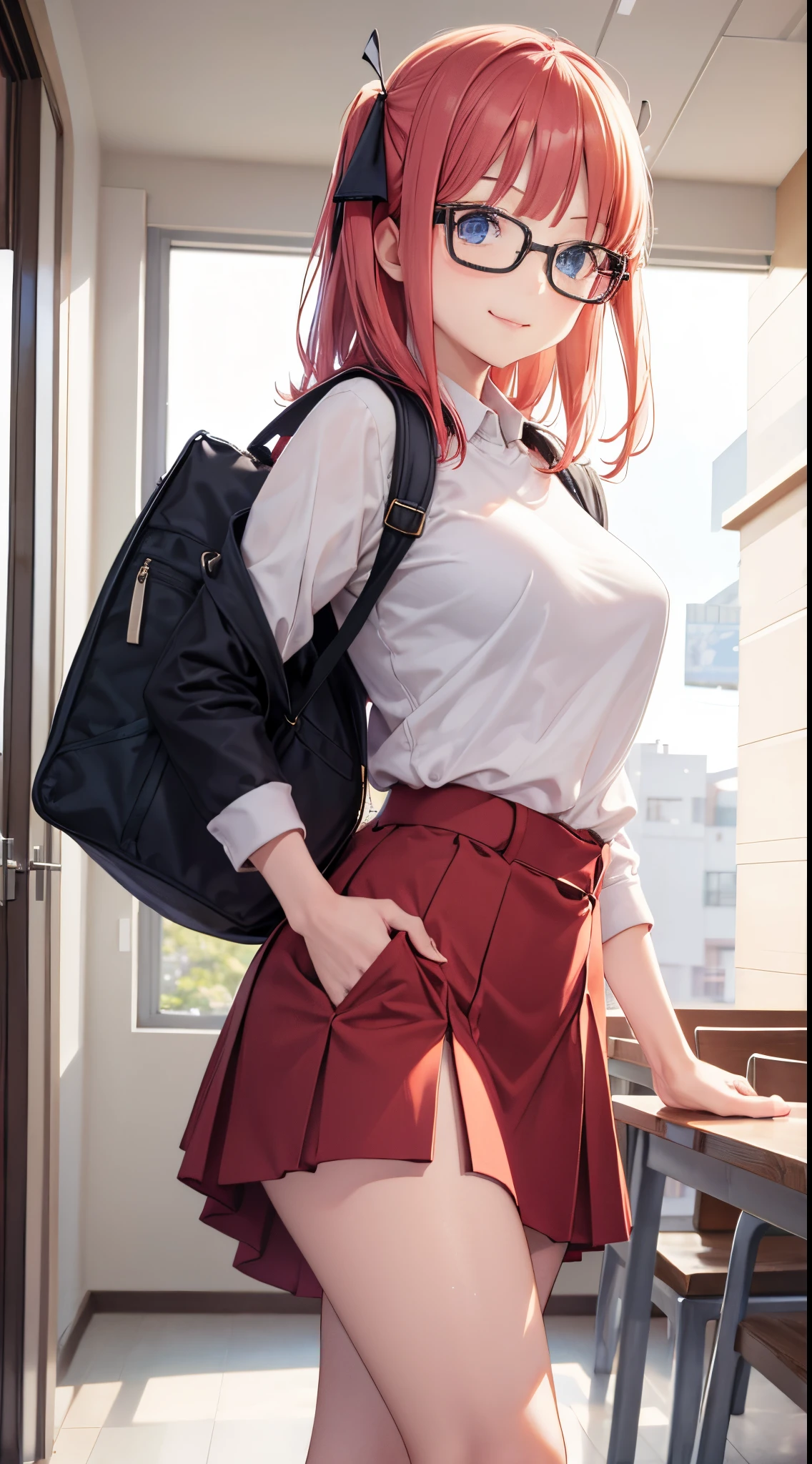 I'm a girl in a high school uniform。shorth hair, pink, hot ass