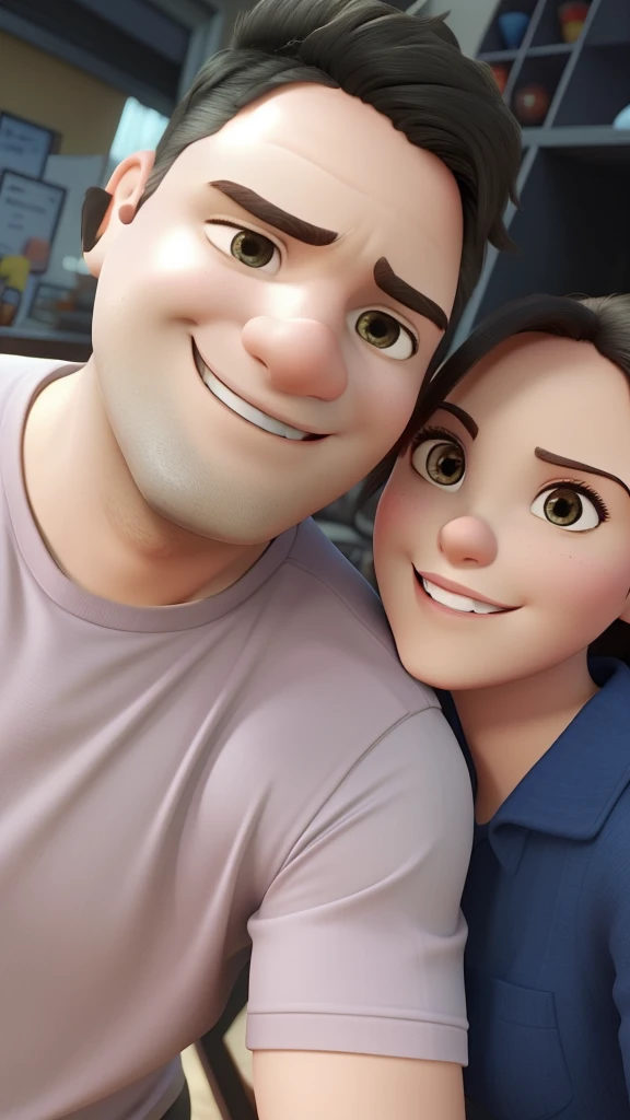 casal no estilo disney pixar, em frente a uma cafeteira alta qualidade, melhor qualidade