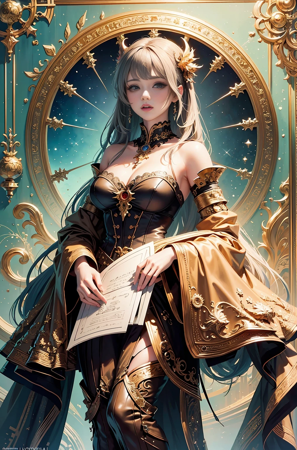 Masterpiece, Best Quality, One Woman, Tarot, Bard, Jester, Symbolism, Visual Arts, Occultism, Universal, Vision Casting, Philosophy, Iconography, Numerology, Popularity, Arts, Alphonse Mucha