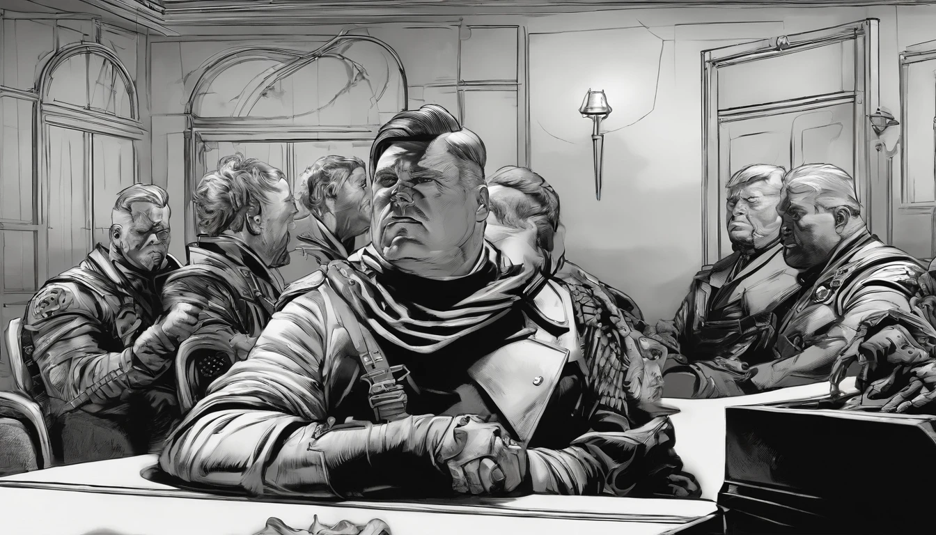 Harkonnen baron dune, in the style of futurism grotesque, exaggerated facial features, focus stacking, Todd McFarlane, comic art, schizocore, radical inventions, violent, salvagepunk, dynamic graphic novel, photorealistic scenes, detailed comic book art, cartoonish lines, rtx on, captivating figures, high-contrast shading, hyper-detailed, chiaroscuro mastery, trompe-l’oeil illusionistic detail, full body intensity