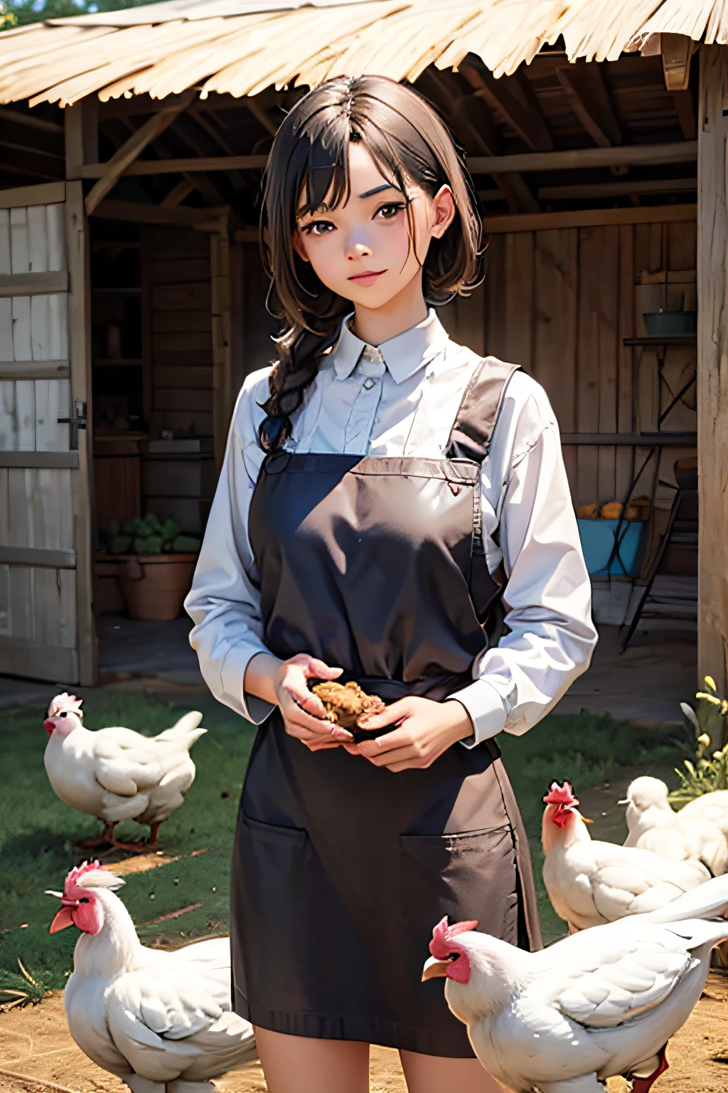 farm, a woman with chickens around