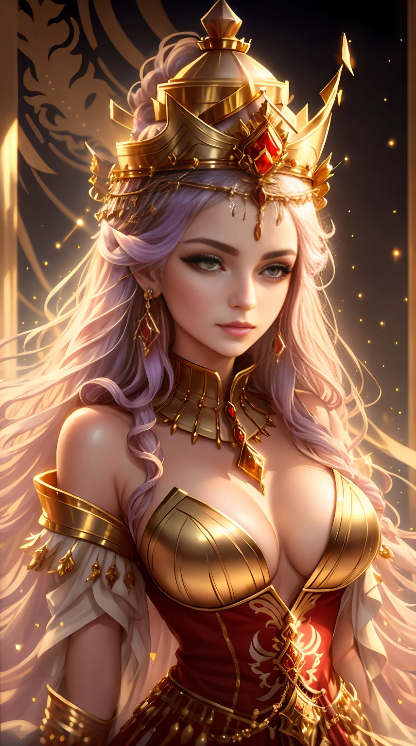 Woman wearing gold headdress and gold collar, extremly high detail, beautiful fantasy portrait ((beautiful fantasy empress)),Cinematic,goddes,Shirtless,hologram