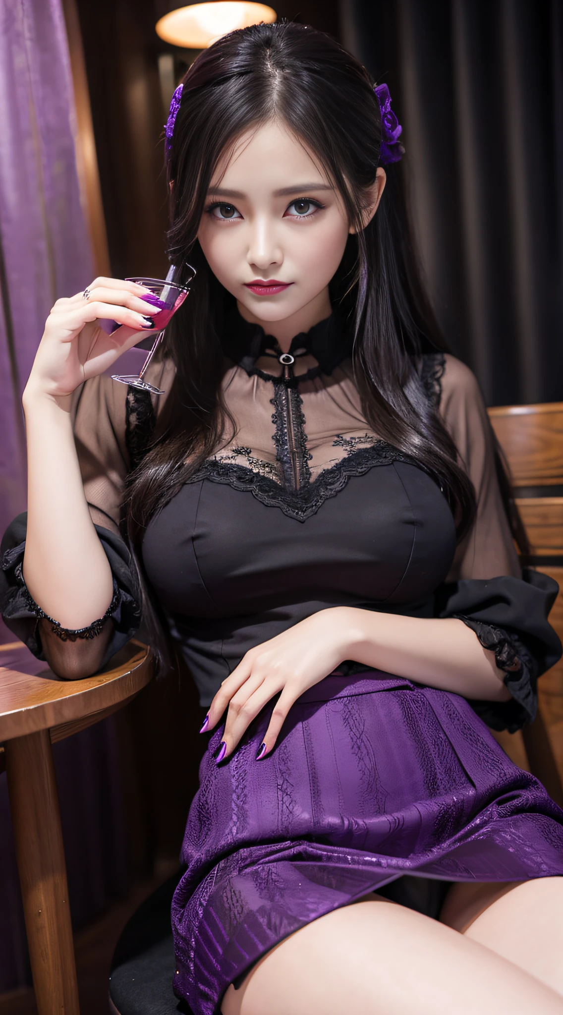 Charming beauties、校服、blouse、tight skirts、Evil Female Executive、Evil Fall、dark、brainwash、panthyhose、lacy fabric、Glossy legs、Purple lipstick、purple nail polish、Evil look、Suspicious look、Hollow eyes、darkened room、Night、wicked、Dick、Hold your dick、jingle、Male genitalia、Drink liquids