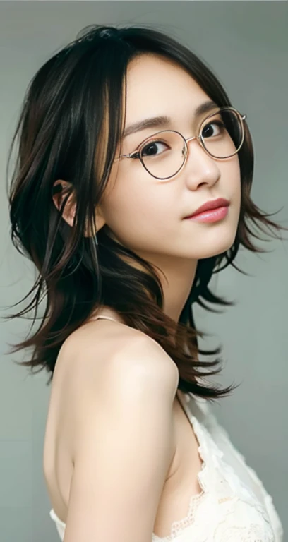 Highest Quality, 18year old, ((masutepiece)), ((Maximum level)), ((extra fine)), ((Extremely delicate and beautiful)), Dynamic Angle, floating, (Beautiful detailed eyes), (Detailed light), (1womanl), (huge tit), (Short brunette hair), dark brown sparkling eyes, Short brunette hair, bodycon dress, natural, (Sunlight), slight smile, Pastel colors, Upper body, extremely detailed beautiful face, eye glasses,