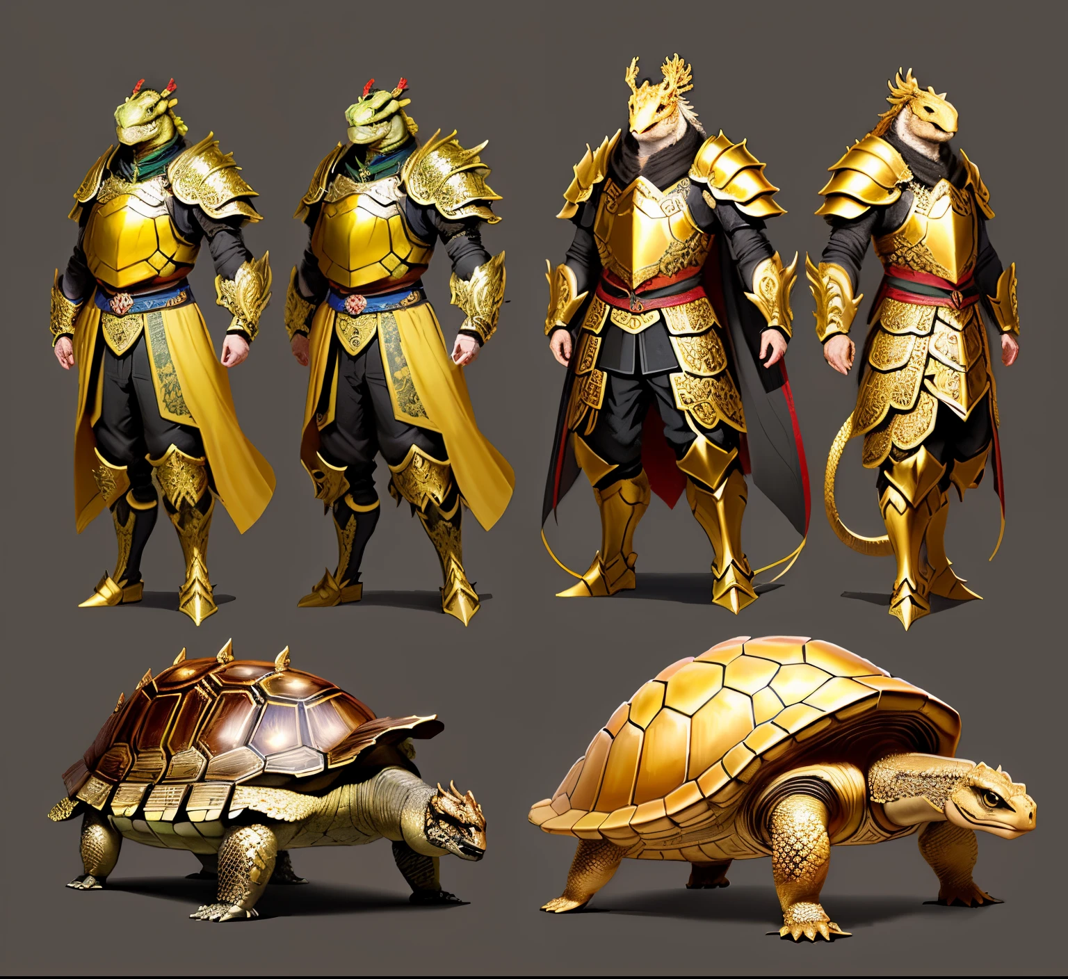 ((A turtle)),Golden dragon head and snake tail, Golden creatures, smooth chinese turtle, giant tortoise!!!, Chinese turtle concept art, Covered in scaled armor,Legendary mythical beasts
