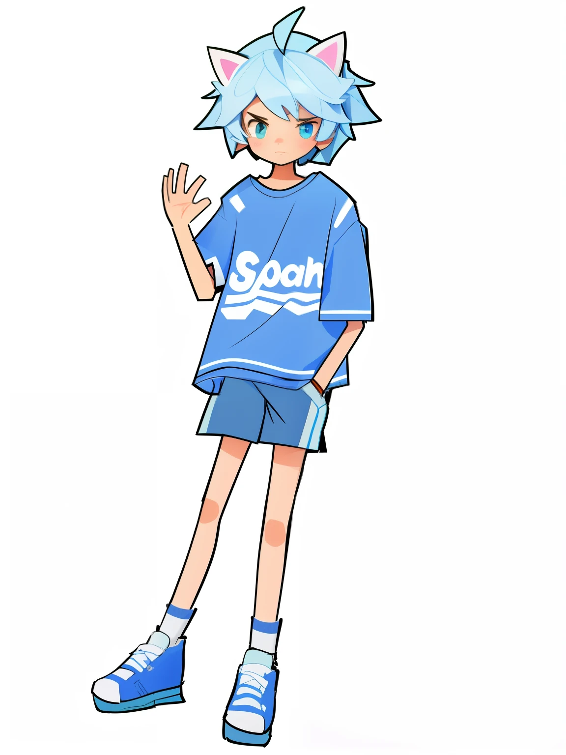 A Chinese boy 7 years l body type is slightly thinner,He wears a light blue short-sleeved shirt,Light blue shorts,at basketball court,He laughed,There was a lot of laughter,Eventually, even urinary incontinence,Urine soaked the shorts,Run down your legs to the ground。