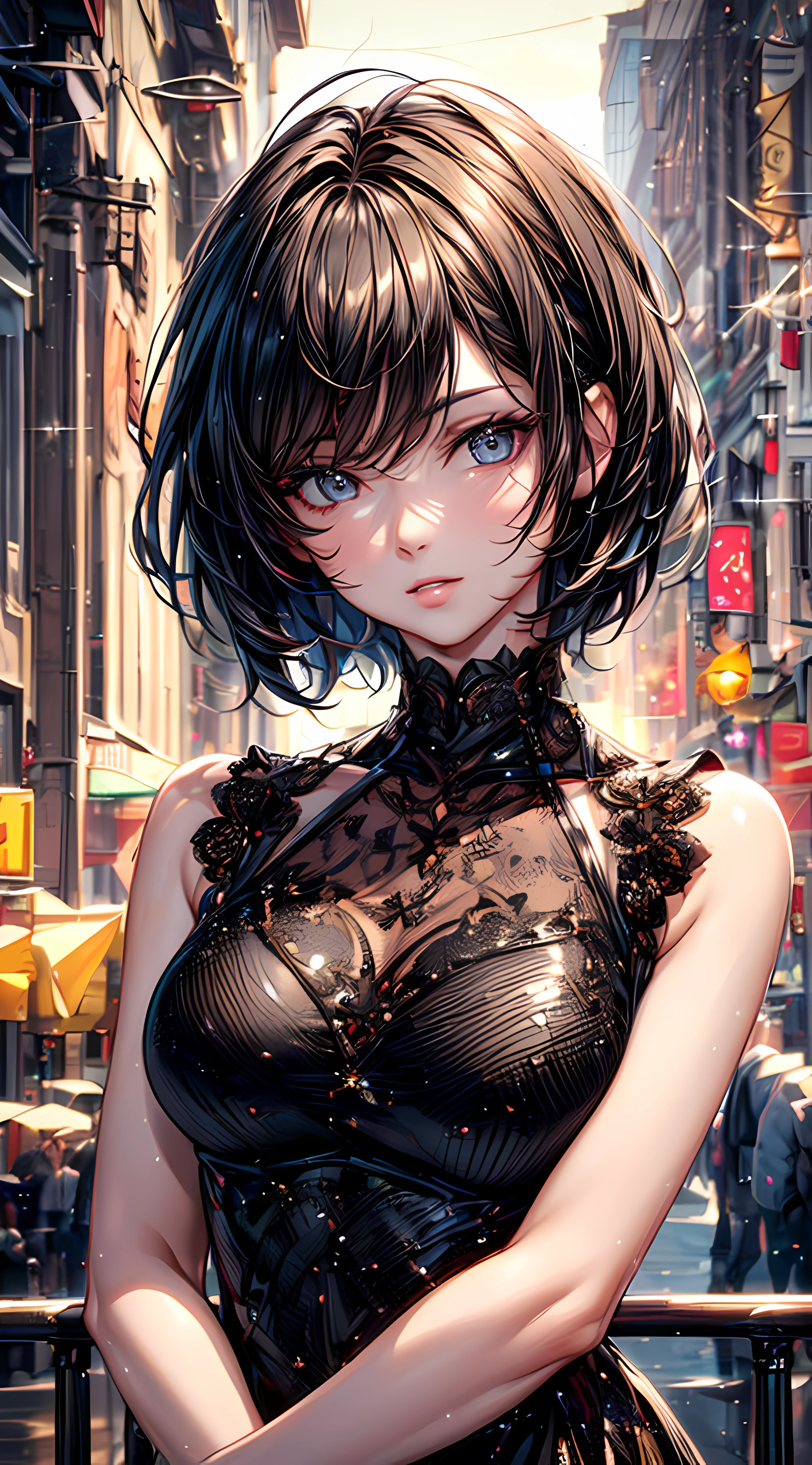masterpiece, best quality, full body,sexi body, ultra detailed, glossy, bright light, ray tracing, HDR, depth of field, (perfect face, detailed face, detailed eyes, perfect hands), 8k, HD, ultra face realistic, ray tracing, perfect lighting, best quality, ultra-detailed, glowing eyes, navel showing, (looking at viewer, smile: 1.1), ((1 girl)), thighs, pov, furina, long hair, hair over one eye, ((gradient hair)), multicolored eyes, gradient eyes, (bright eyes: 1.5), mascara, (fashion makeup), parted lips, blush, cyber punk clothes, small jacket short shorts, very detailed clothes, (abandoned city background: 1.2), ((super detailed background)), ((8k wallpaper)),