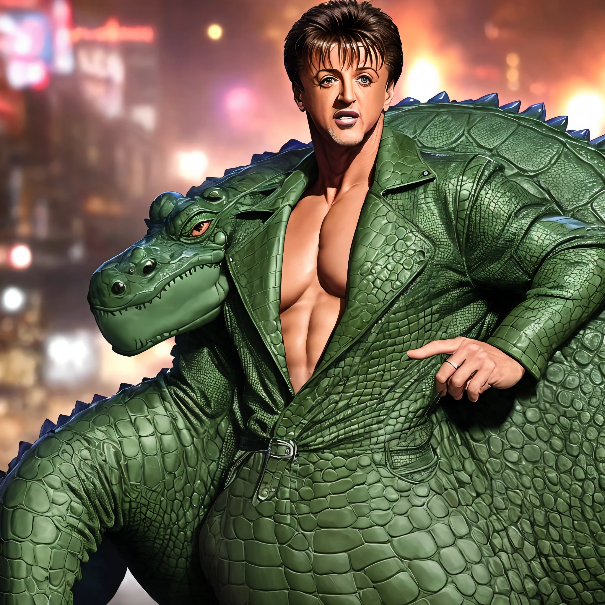 Silvester stallone dressed like crocodile from one piece