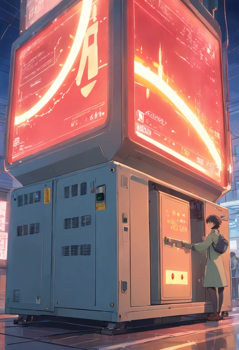 a large generator,There are warning lights and warning signs above the generator。Due to excessive power consumption,The warning light on the generator is flashing red