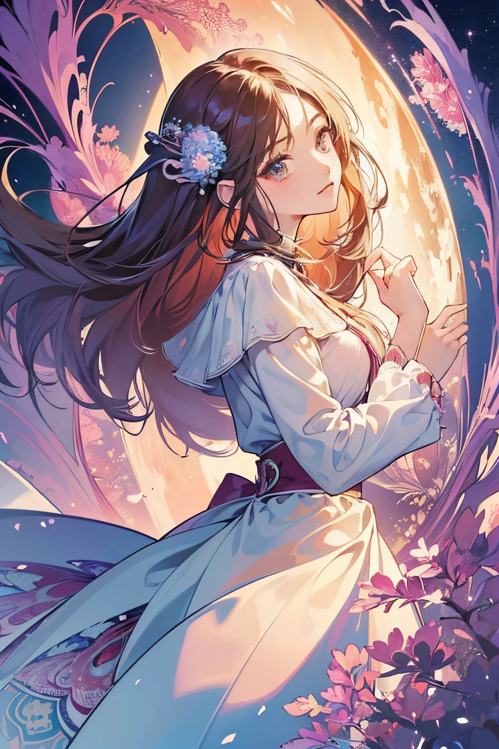 (ultra-detailliert、masterpiece、top-quality、top-quality、anime illustrated、Official Art、Beautifully Aesthetic:1.2)、2D Beautiful Girl、(1girl in:1.3)、(Fractal art:1.3)、