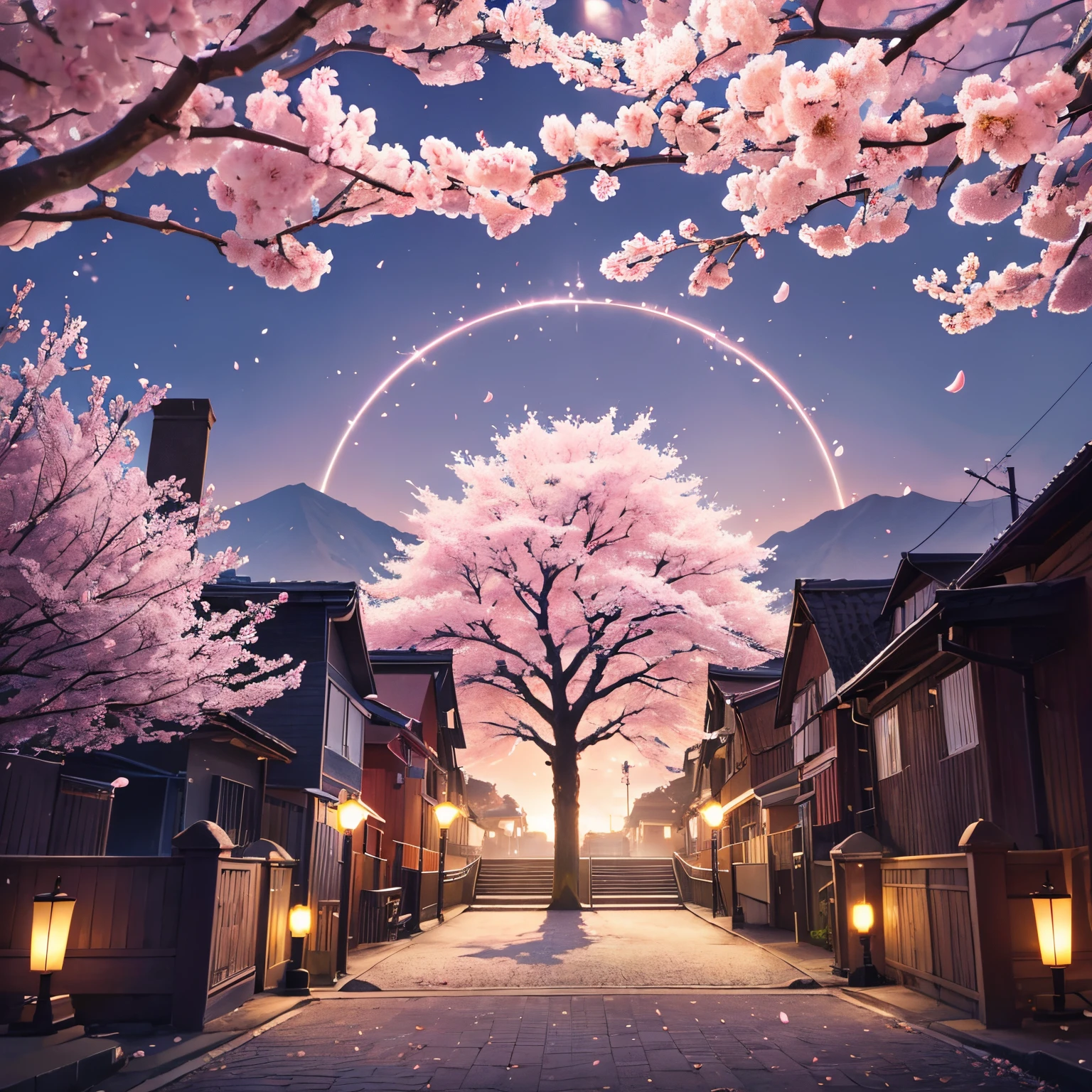 Big Cherry, Lots of cherry blossoms,Shining cherry blossoms,Luminous Tree, cherry blossoms made of light,the tree shines,tree made of light,cherry blossoms made of light,Luminous Tree, magical light, (Best Quality, hight resolution),Ultra-detailed, Vibrant colors,landscape, Soft lighting