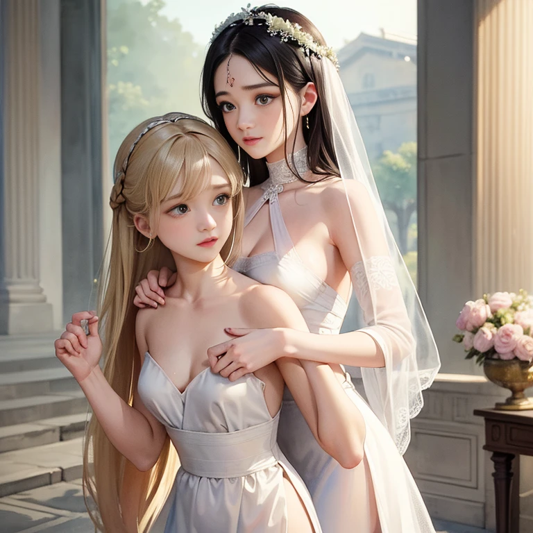 (top-quality、hight resolution、masterpiece)、((Watercolor in Sargent style))、(David Hamilton Style)、(softfocus)、ancient greek scene 、The world of Bilitis songs、(greek female bard)、22year old、美丽的面容、Well-formed eyes and nose、Bewitching smile、Detailed depiction of the face、Classic hairstyles、Beautiful figure、detail portrayal、(ancient greek clothes)、(White tunic)、greek toga、(two womens)、(a woman hugs me from behind)、(Sing and dance)、Cinematic scenes、ciinematic light、softlight、raytrace、luminous sky、greek architecture columns、greek pine、(nostalgia)、classic vibes、Blur the background、