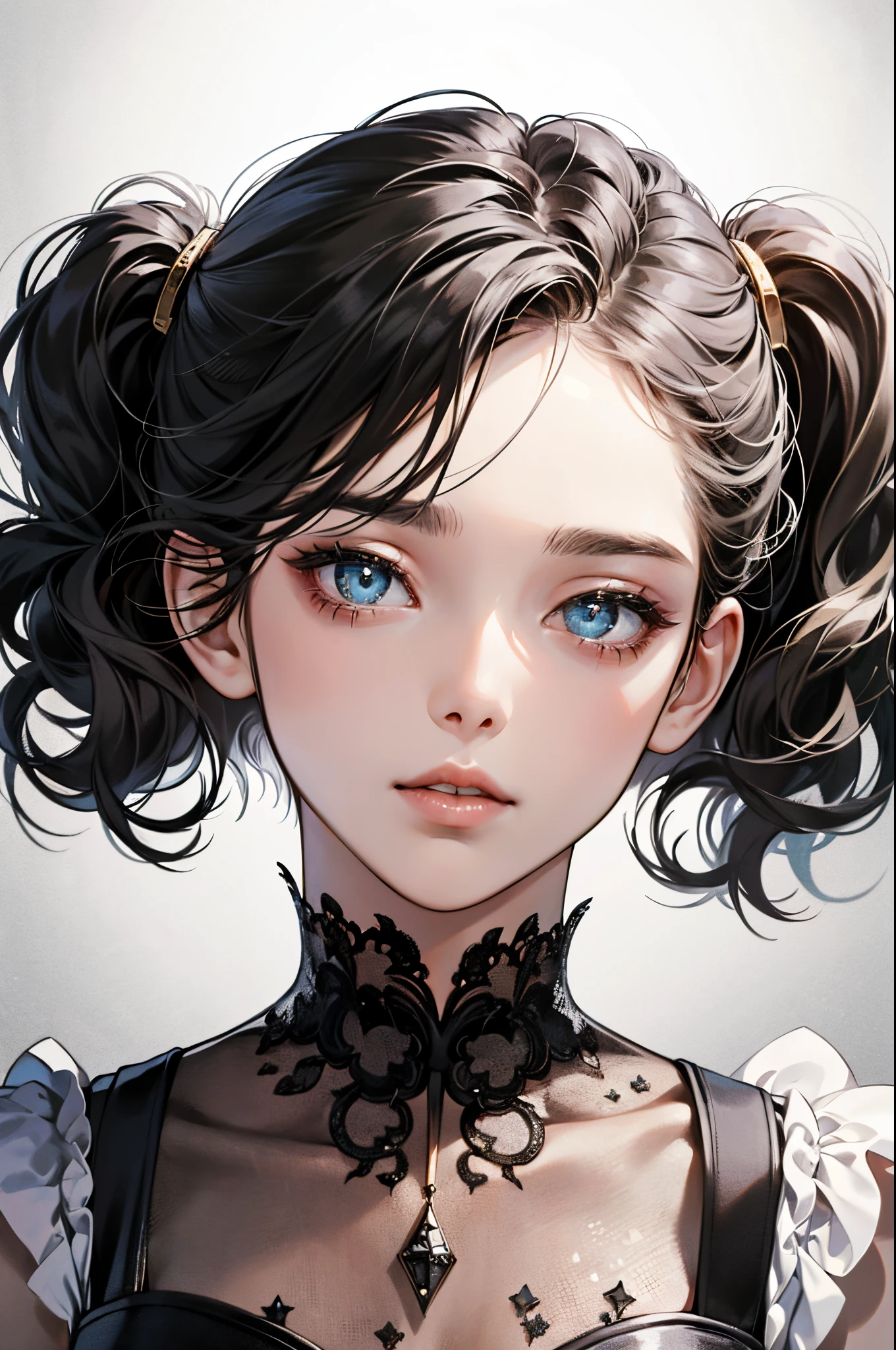 ((Masterpiece, Superb, Super Detailed, High Resolution)), solo, beautiful girl, sparkling eyes, perfect eyes, , black and white gold theme,