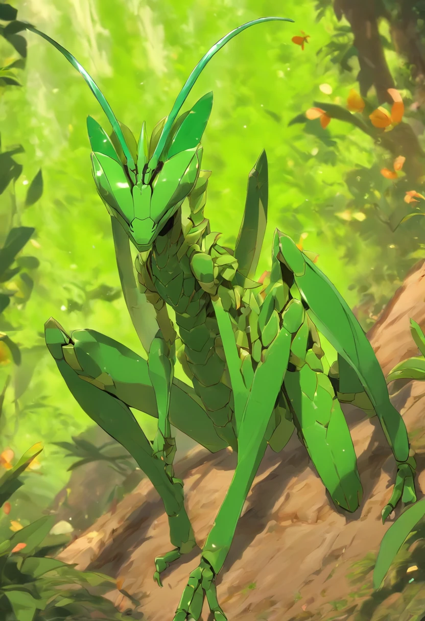 high quality rendering,(8K、Best quality at best、tmasterpiece:1.2)、(Endless realism、フォトリアリスティック:1.37)、hyper-detailing,hyper HD,A mantis magnified ten times,zerg,Live wallpaper,This is a painting of a mantis resting,(Dark green insect carapace:1.2),(Exaggerated mantis forelimbs,Carapace with leaf texture:1.3),｛Death and Skeletons,three different elements, Time and Mantis, used to design this character.:1.4｝,monster hunter,((handsome insect,Wrapped in thick and powerful armor. metal panels are decorated with intricate patterns,This armor highlights the mantis&#39;s massive size&#39; forelimb)),Insect characters in card games