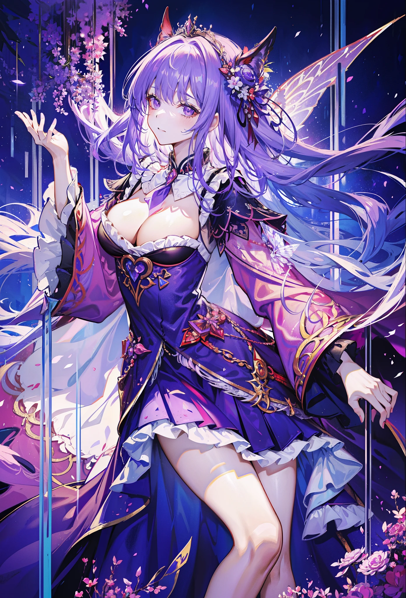 On the basis of pursuing the best image quality,Detailed depiction of the Queen Mother of the West’s gorgeous costumes,Purple wide robe、Luxurious color schemes commonly used in palaces、Beautiful fairy tale details。(purple and red robe+Luxurious color scheme+Wonderland sense