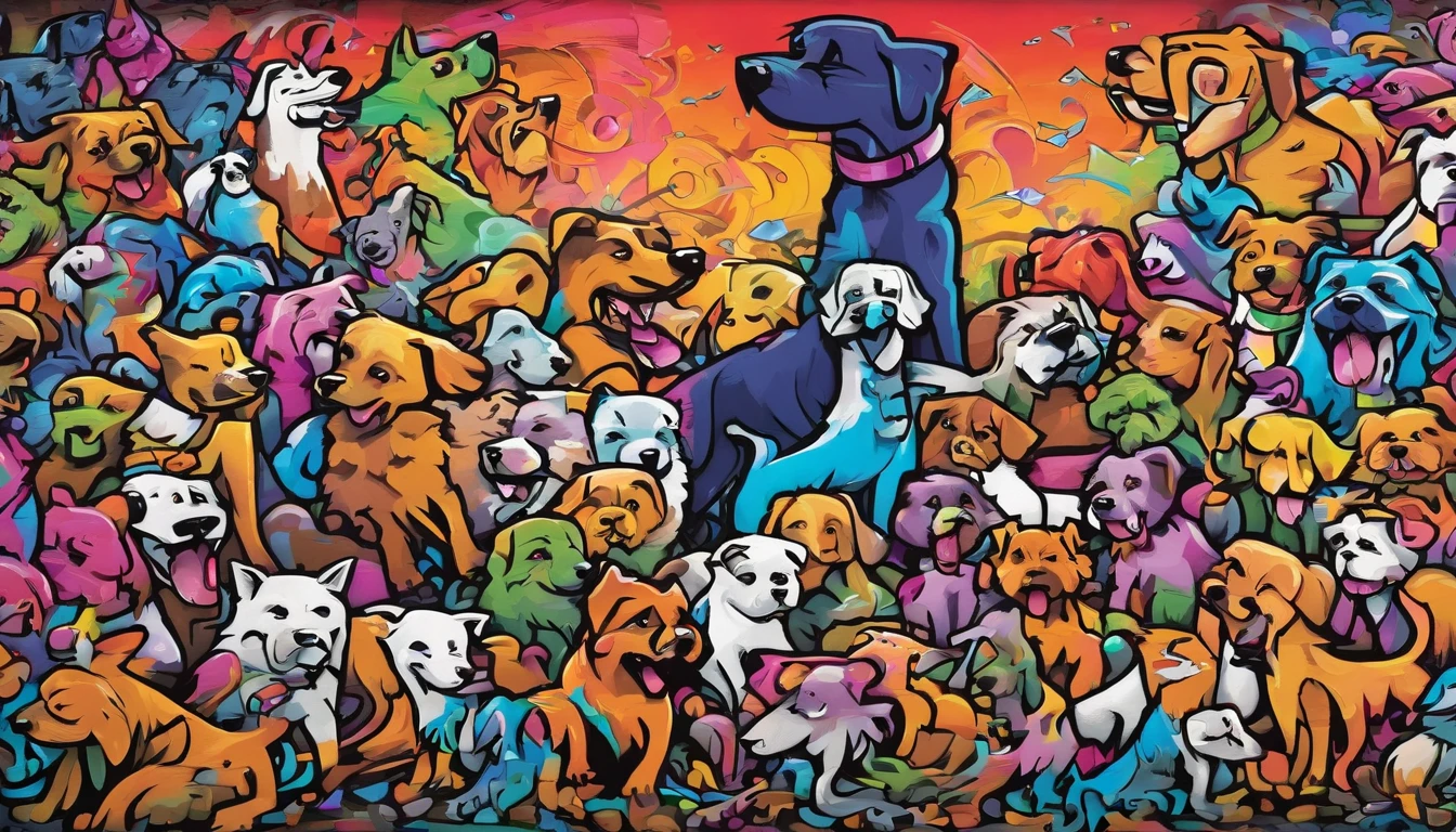 Multiple dogs, The whole picture, hight resolution、highly contrast