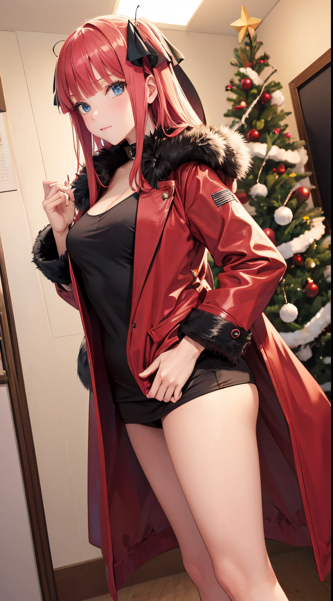 Nino Nakano ,Pose sexy, sexy christmas coat,medias largas