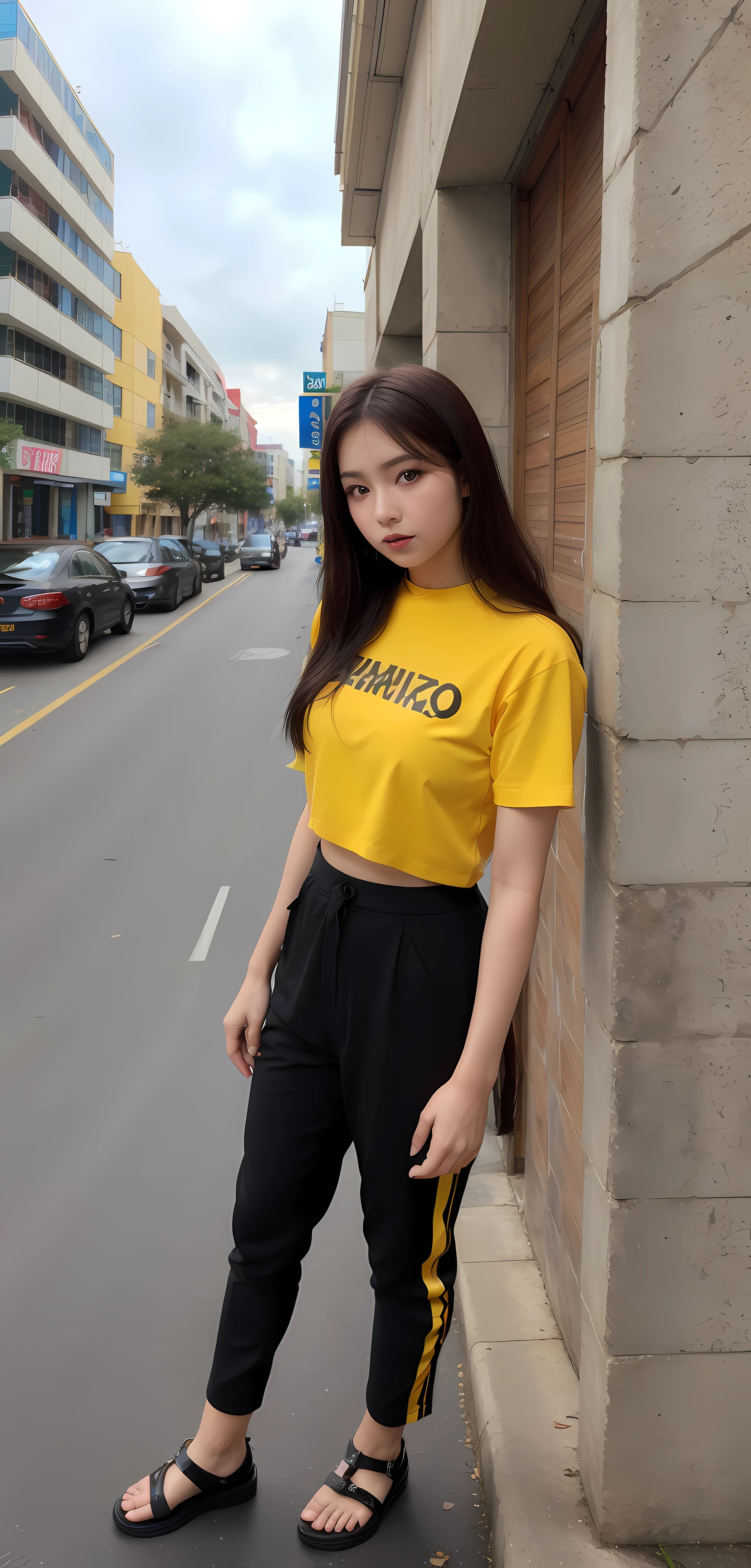 Arab Asian woman wearing yellow top and black pants on the street, けもの, advertisement picture, Young Pretty Gravure Idol, Young Gravure Idol, Sateen!!, sakimichan, Young skinny gravure idol, Young Sensual Gravure Idol, Realistic Young Gravure Idol, chiho, teens girl, sophisticated gravure idol, Sateen!