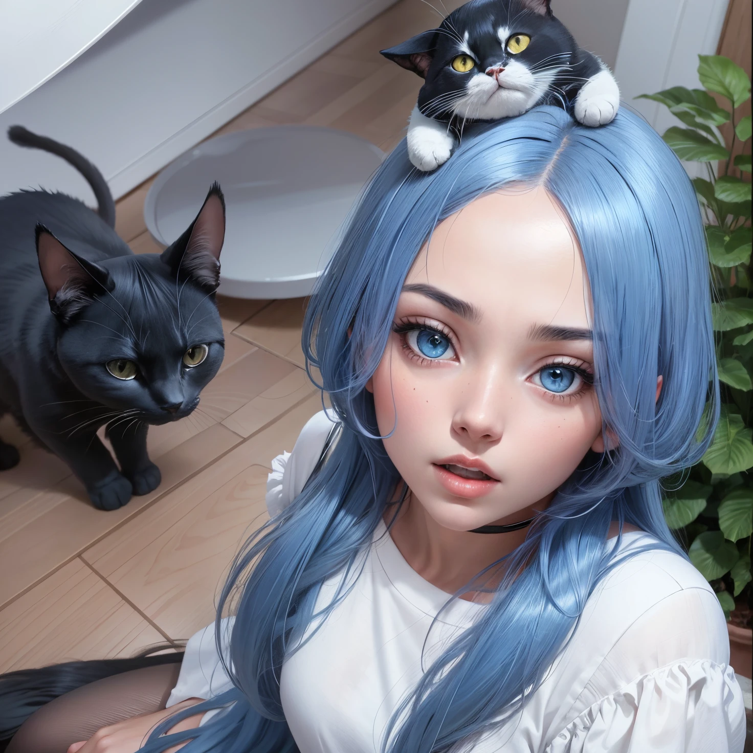 (Ultra-detailed Masterpiece), Best Quality, Best Illustration, (White Cat: 1.4), (Cute: 1.3) (Friendly: 1.2) (Beautiful: 1.2) (Female: 1.2), Blue Eyes, (White Hair: 1.1), Cute (1.3), Glow Eyes or Beautiful Eyes, (Small:1.2) Kittens, friendly eyes, can be charming (blue eyes: 1.3), clear, blue eyes shiny.