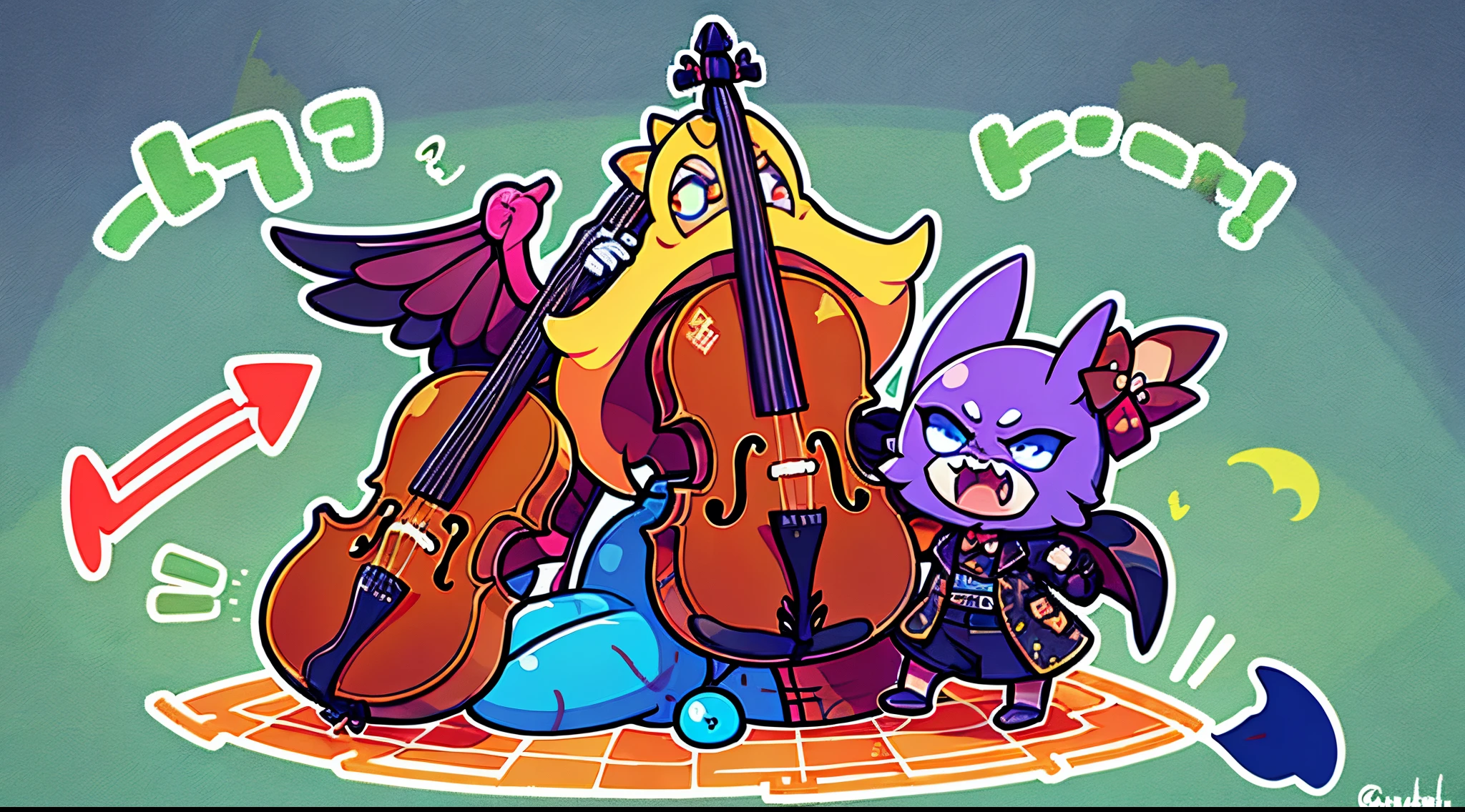 Bowgart from my singing monsters with arrows instead of bows that he plays the cello with. Hyper realism and scary