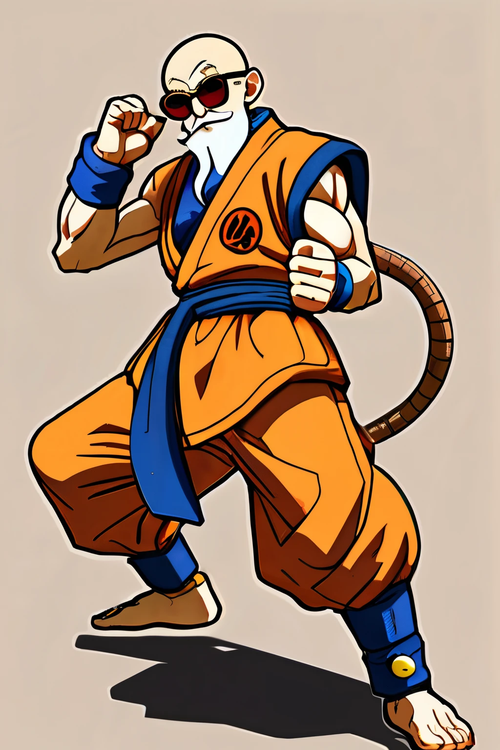 illustration full body shot, Master Roshi of Dragon Ball, action pose