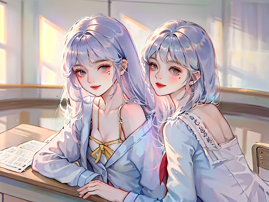 2-dimensional,bit girl, , small, female student, 校服, Superskirt, People who don't wear underwear, lying on the table, Undress, Small under breasts,There is a mole under the neck,Small bottom, Classroom, ssmile, Stas, Volumetriclighting, rays of sunshine, bright,nipple play