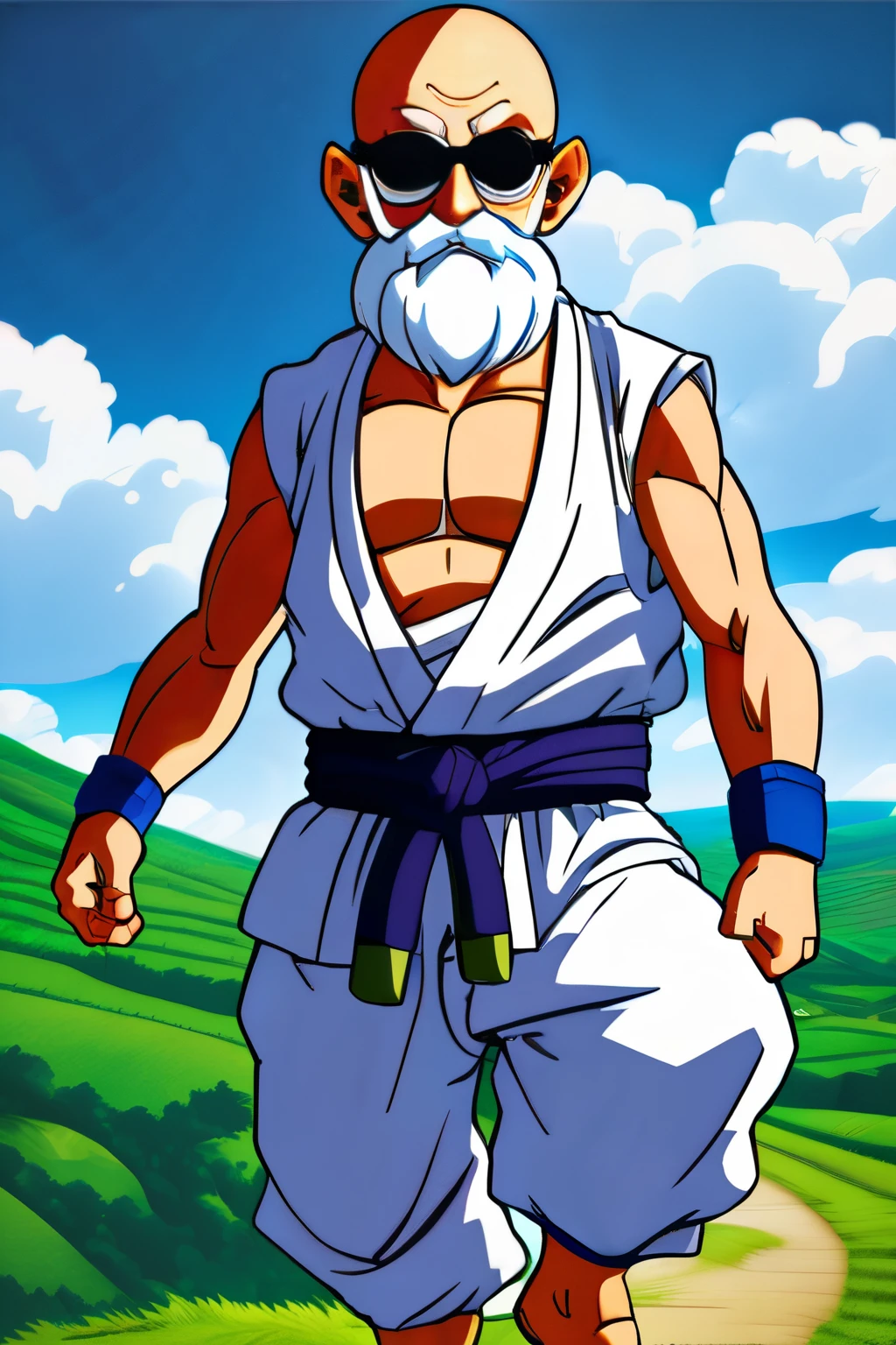 illustration full body shot, Master Roshi of Dragon Ball, action pose