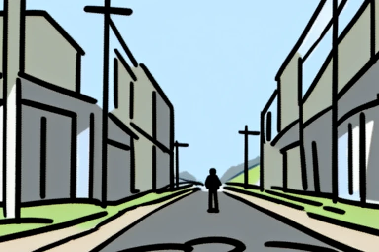 A thinker walks a dark path,Road extension,thinker performs the act of thinking