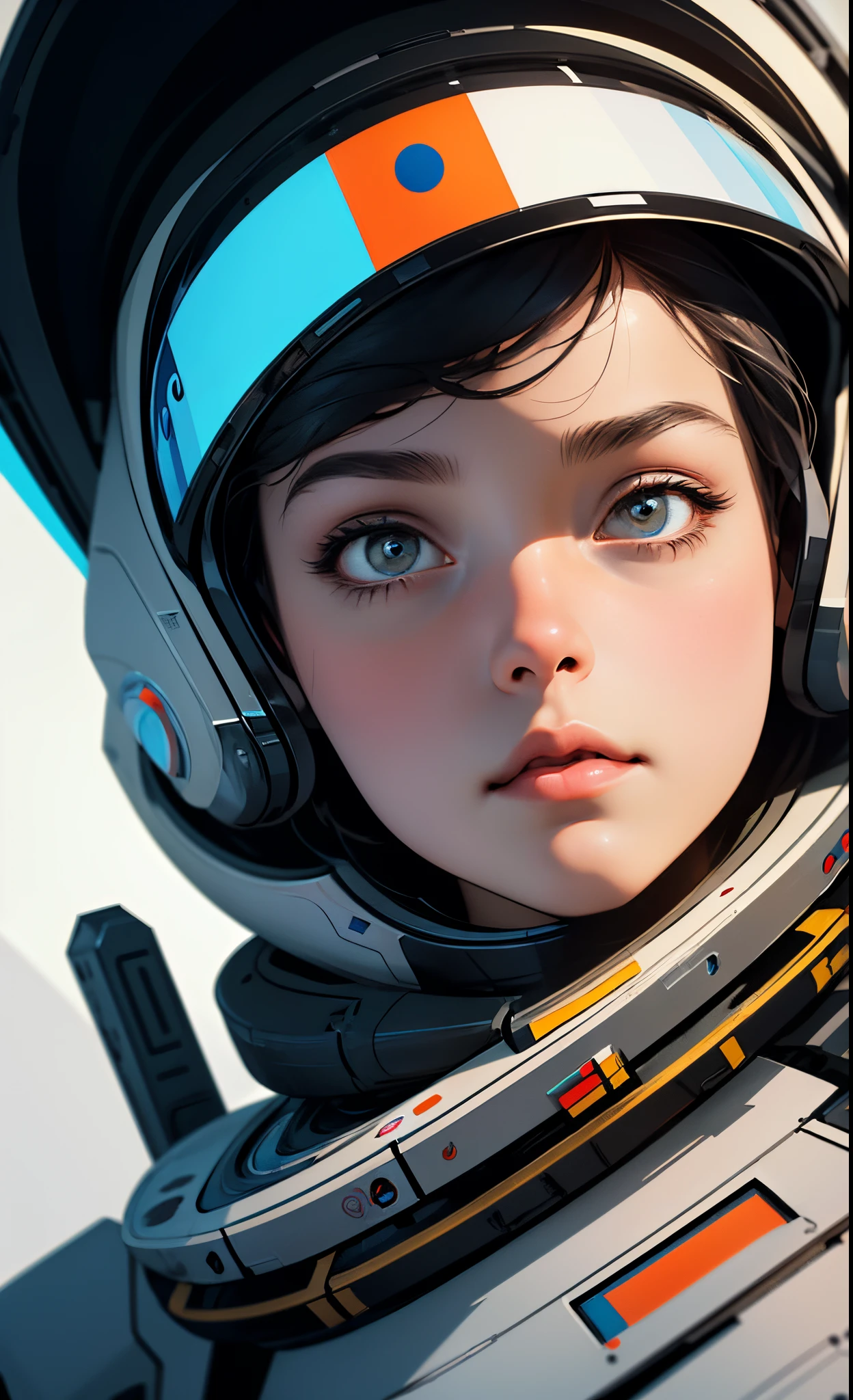 masterpiece, best quality, 1girl, space thriller movie poster, Bauhaus, shapes, lines, abstract