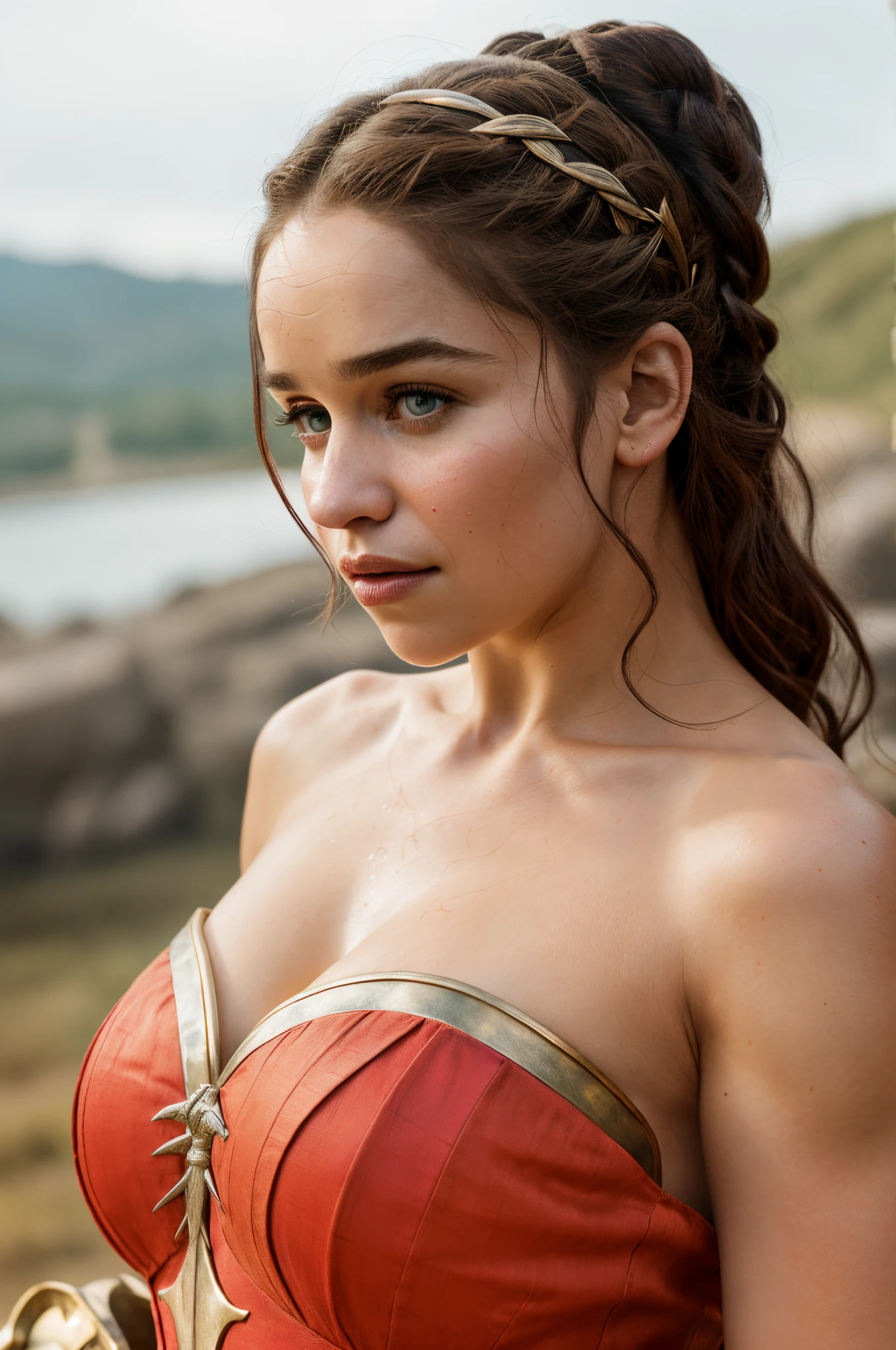 DAENERYS TARGARYEN, Gladiator dress, Full body shot,Mediaeval epic Battlefield background,erotic warrior costume, heroic looks, soft key light, detailed hairy armpits, victory pose, blood in sword,Standing bravely after battle,battle movie scene,cinematic colour grading,blood stains in dress,fought the battle dominantly, DAENERYS TARGARYEN PLAYED BY Emilia Clarke,Queen DAENERYS TARGARYEN,mature,milf, sexy mediaeval battle dress,gladiator woman,body,45 yo Woman,perky breast,alluring figure,big natural breast,mediaeval costumes,mediaeval queen dress,erotic costumes,lusty physique,((detailed face)), ((detailed facial features)),(finely detailed skin), pale skin,(in a highly detailed sexy mediaeval dress,soft natural light, (masterpiece) (perfect aspect ratio), (realistic photo), (best quality), (detailed) photographed on a Canon EOS R5, 50mm lens, F/2.8, HDR, (8k) (wallpaper) (cinematic lighting) (dramatic lighting) (sharp focus) (intricate), RAW photo, RAW photo, gigachad photo,8k uhd, dslr, high quality, film grain, Fujifilm XT3, extremely detailed,photorealistic, realistic,incredibly absurd, highly detailed, sharp focus,(Professional Studio Lighting),(Professional Color Grading), Edge Lighting,Dramatic lighting,Cinematic lighting,Lumen reflections, Soft natural lighting, Soft color, Photon mapping, Radiosity, (Beautiful eyes), (Detailed eyes),  (Detailed face), symmetrical eyes, sharp eyes, cold face, full body), (HIGH LEVEL OF DETAIL), (sweaty),large breasts, high detailed skin, uncharacterized texture, hyper detailed, realistic skin texture, armor, best quality, ultra high res, (photorealistic: 1.4) high resolution, detailed, raw photo, sharp re, by lee jeffries nikon d850 film stock photography 4 kodak portra 400 camera  F1.6 Lens rich colors hyper realistic texture dramatic lighting UnrealEngine trend in Artstation Cinestill 800, veins in the body, (body and fitness).