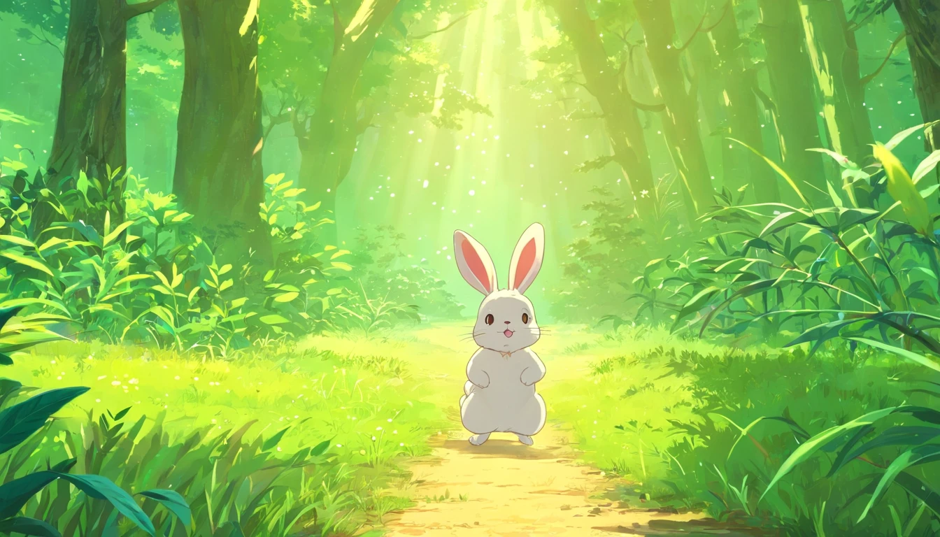 A close up of a rabbit standing in the middle of a forest - SeaArt AI