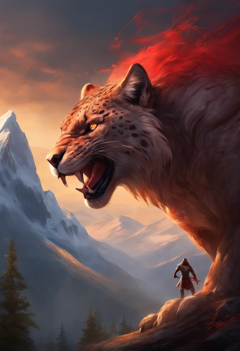 A feral charr looking to viewer, four legged, face marking, saggy balls,low angle view,thick legs, penis,hungry face, realistic art,explicit art,extremely beautifull and detailed face,(feral,art by snowskau, snowskau style)