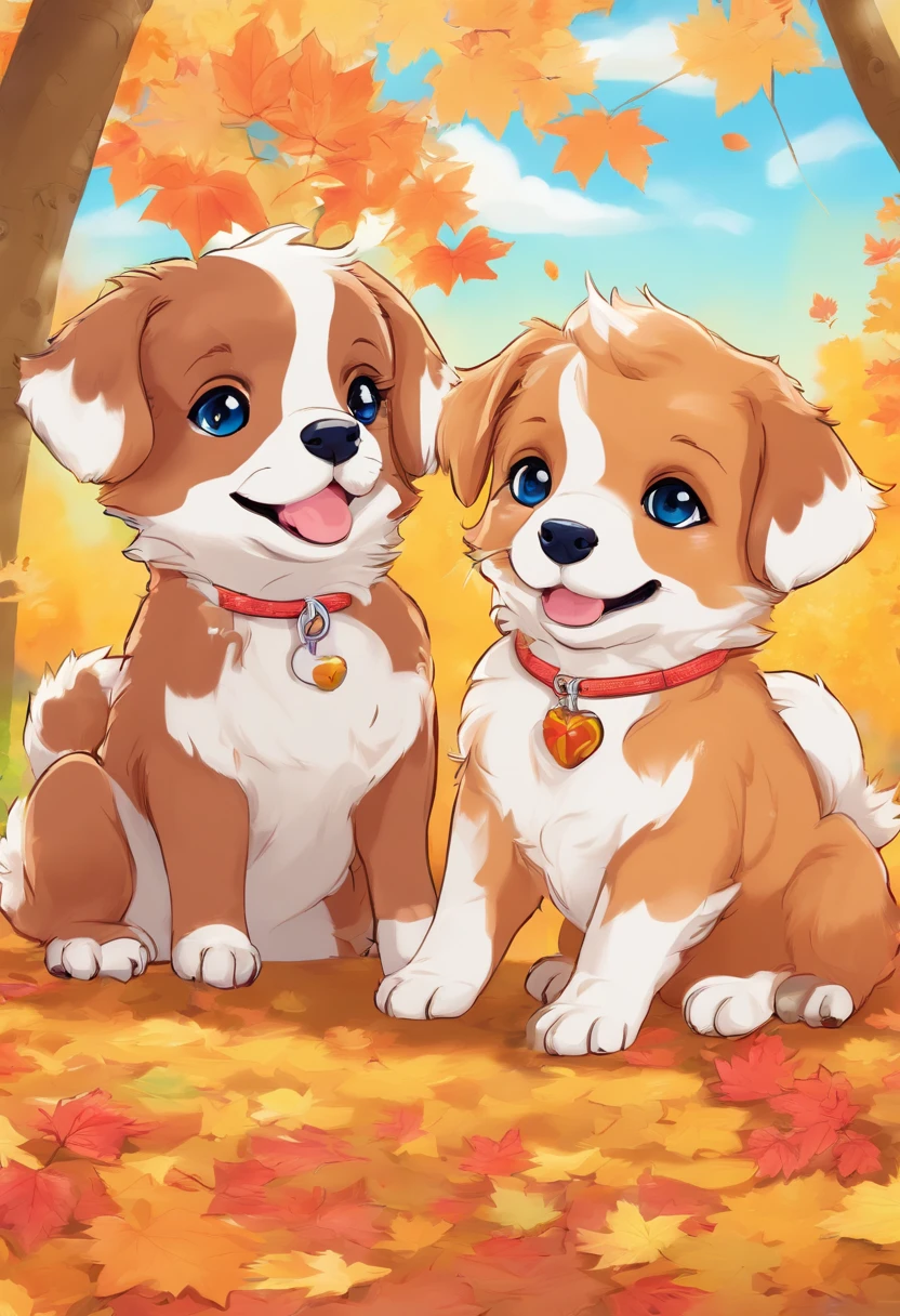 Two super cute blue eyed puppies playing, Maple red,, lindo cenario, autumnal, Red maples fly, photore