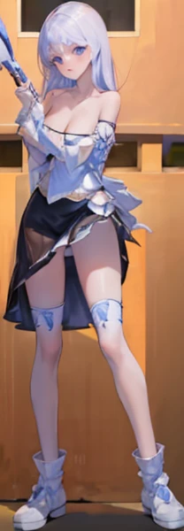 There was a woman in a dress and stockings holding a gun, twintails white_mitts, Fine details. Girl Front, extra detailed body, Maid outfit, Detailed body, full body detailing, immaculate detail, from girls frontline, Highly detailed body, high texture detail), full body detailed, azur lane style, a garter belt, waist - shot, Detailed legs