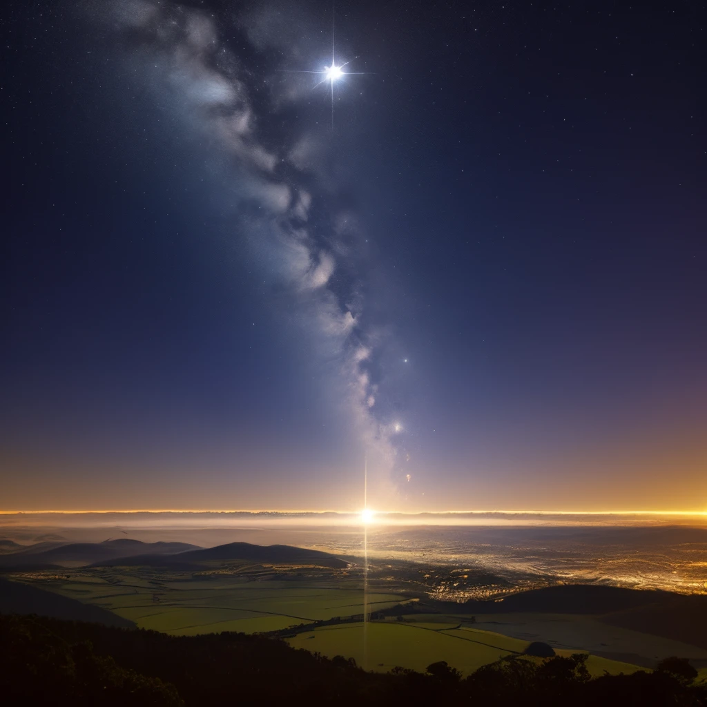 Lua brilhando em uma em montanhas