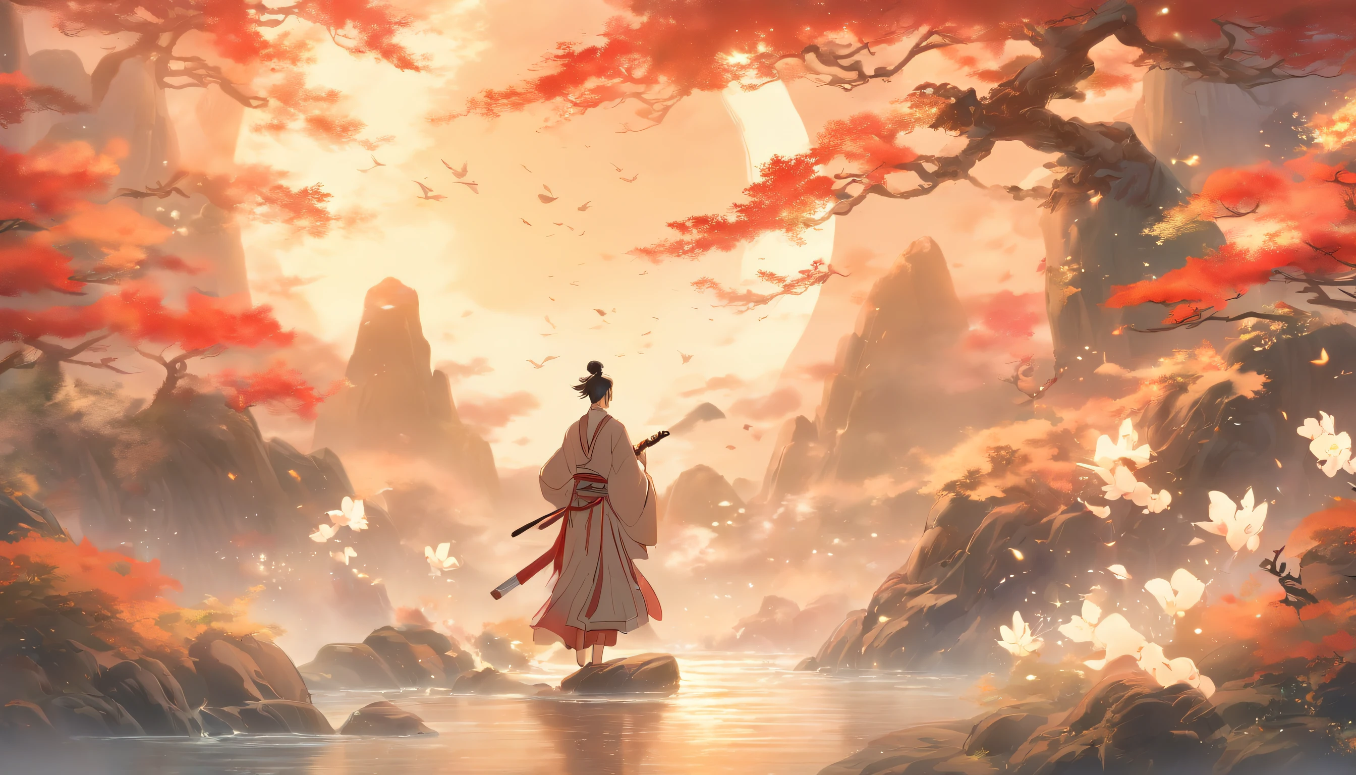 (Best quality at best,4K,8K,A high resolution,tmasterpiece:1.2),ultra - detailed,(actual,realisticlying,Photorealistic:1.37),youth,ancient wind,sword fighting,Sword moves,loong pattern,wave,Traditional Chinese elements,flowing robe,with a calm expression,dynamicposes,serene gardens,Moon Night,Colorful landscape,light and shadows,Ethereal atmosphere,endless horizon,vivd colour,exquisitedetails,Focus sharp,Fascinating artwork,Seamless blending,spiritual essence,Harmonious composition,masterful technique,Sword flashes,mystical aura,Ancient wisdom,fluid movement,Tranquil meditation,Serenity in the midst of chaos,divine power,Perfect balance,amazing mastery,Poetic elegance,aesthetic perfection,inspiring elegance,The beauty of Zen,A sense of tranquility.