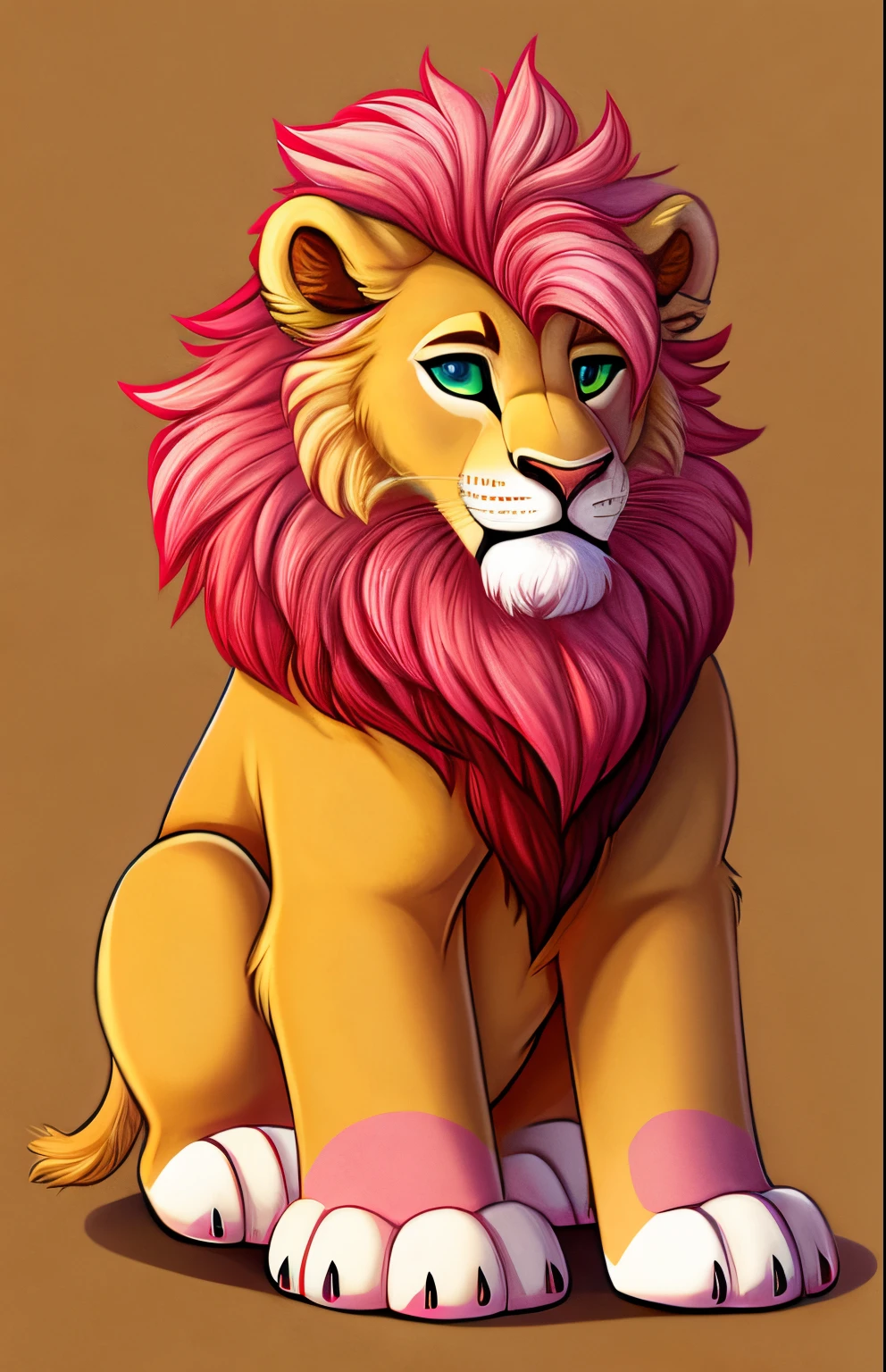Lion fursona, lion furry, petite, white and pink, heart patterns, male, fluffy