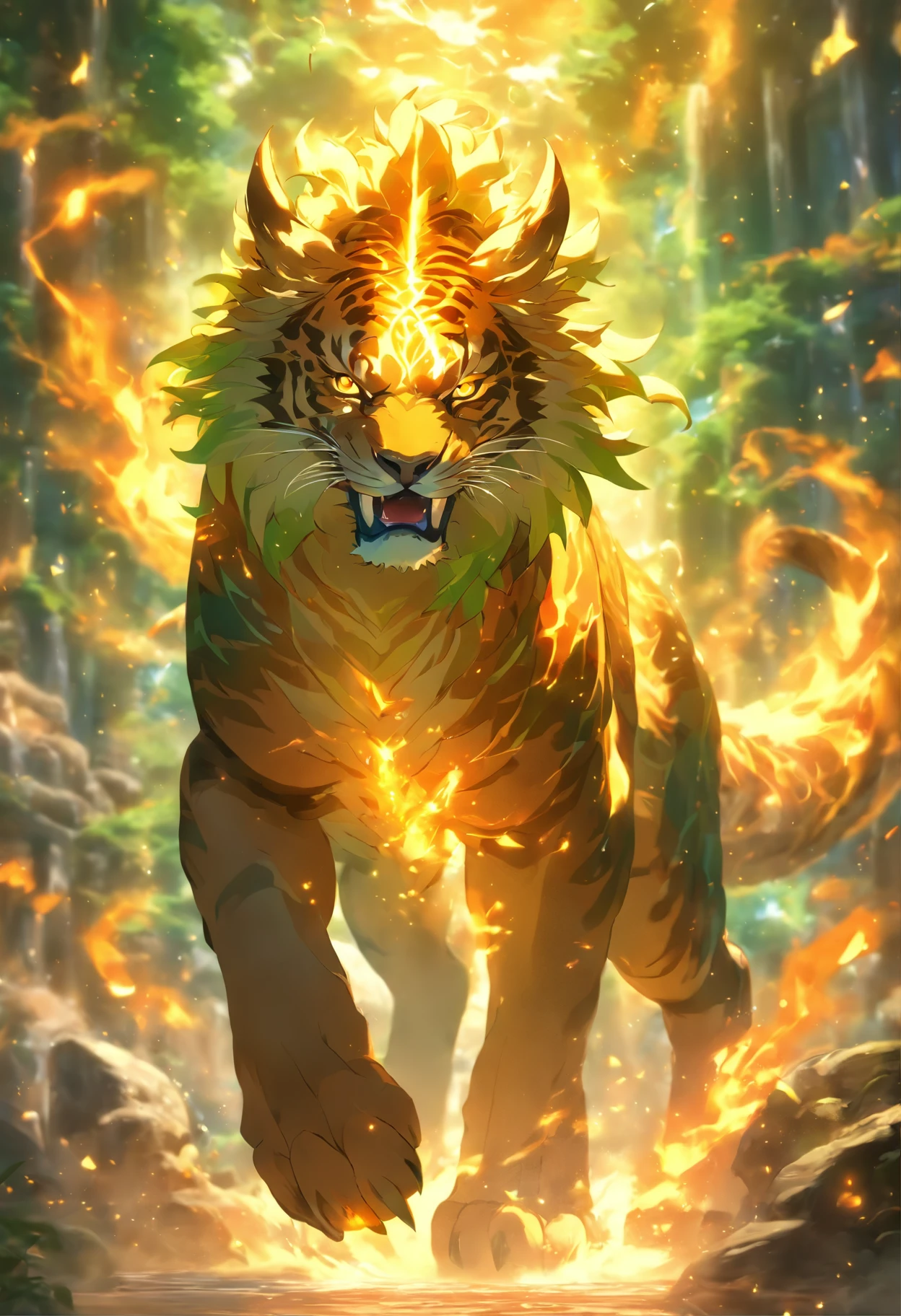 A dragon soaring in the sky, a sacred tiger running on the ground
(best quality,4k,8k,highres,masterpiece:1.2),ultra-detailed,(realistic,photorealistic,photo-realistic:1.37), vivid colors, sharp focus, HDR, studio lighting, ultra-fine painting,
dragon with intricately detailed scales, majestic wings, and piercing eyes, tiger with powerful muscles, majestic striped fur, and intense gaze, magical atmosphere, dynamic composition,
lush green scenery, floating clouds, glowing sun, mystical rays of light, ancient ruins in the background, sense of adventure and mystery, ethereal ambiance,
dragon and tiger in a fierce confrontation, displaying strength and power, intense and vibrant colors, epic battle scene, roaring flames and fiery breath, sparkles and magical effects,
unprecedented attention to detail, intricate textures and patterns, meticulous brushwork, stunning realism, fine artistic craftsmanship, dramatic lighting and shadows,
capturing the essence of mythical creatures, emphasizing their grandeur and majesty, evoking a sense of awe and wonder, masterful depiction of movement and energy,
fusion of fantasy and reality, blending traditional and modern art styles, showcasing the beauty and power of nature and wildlife, conveying a sense of harmony and balance.