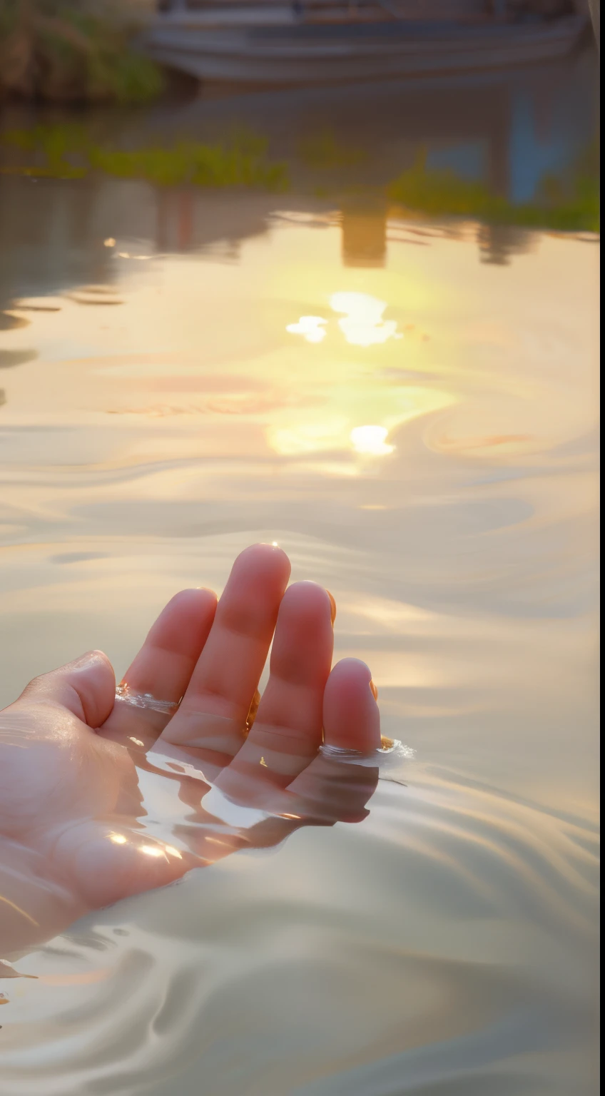 Someone's hand is in the water, Transparent water, float in the water, hand photography, Transparent water, water reflecting suns light, shimizu, Beautiful water, paddle of water, crystal-clear water, Float in a powerful zen state, rippling with magic, In the water, prime time, beautiful photograph, open hand,super detailing,32K,hyper HD
