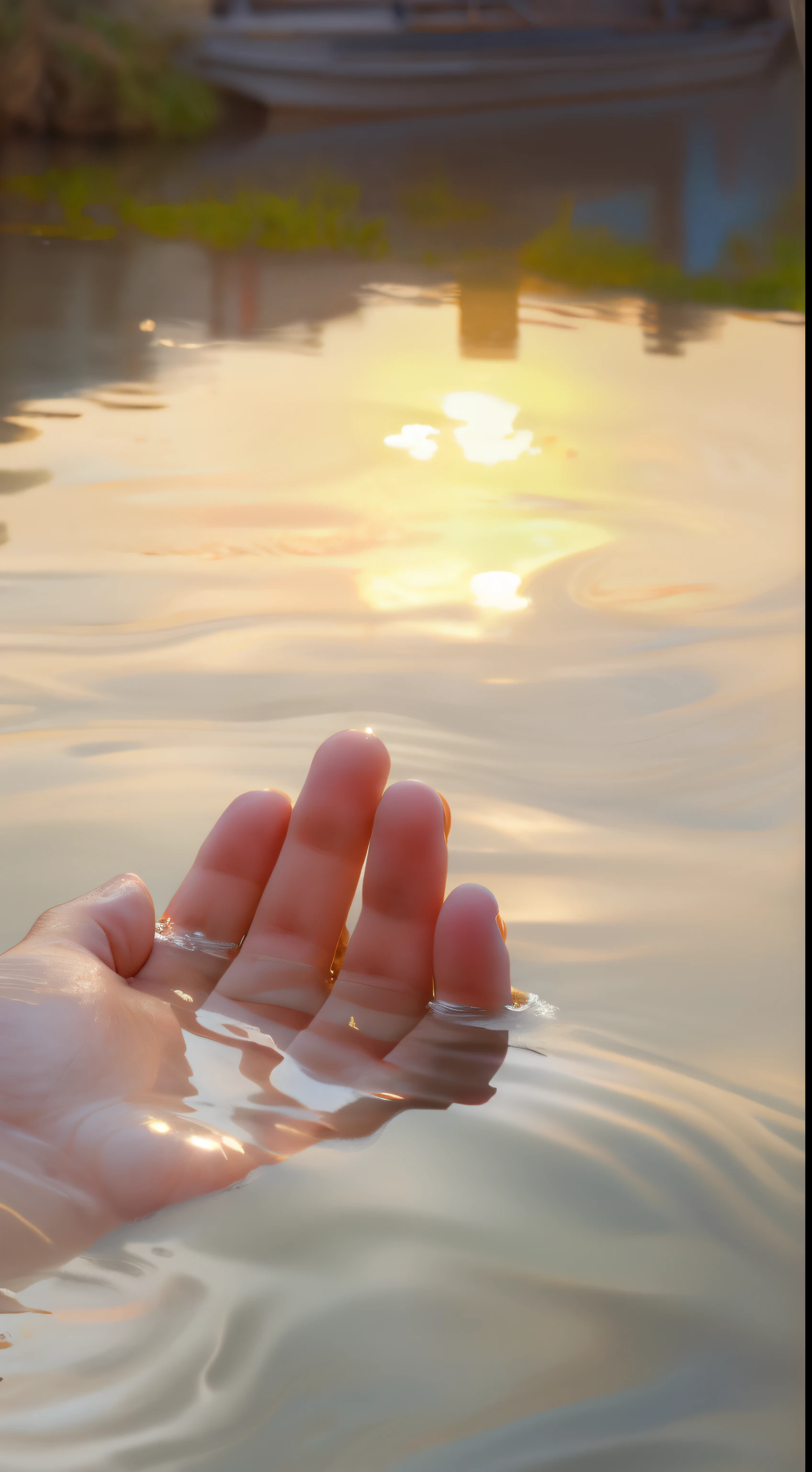 Someone's hand is in the water, Transparent water, float in the water, hand photography, Transparent water, water reflecting suns light, shimizu, Beautiful water, paddle of water, crystal-clear water, Float in a powerful zen state, rippling with magic, In the water, prime time, beautiful photograph, open hand,super detailing,32K,hyper HD