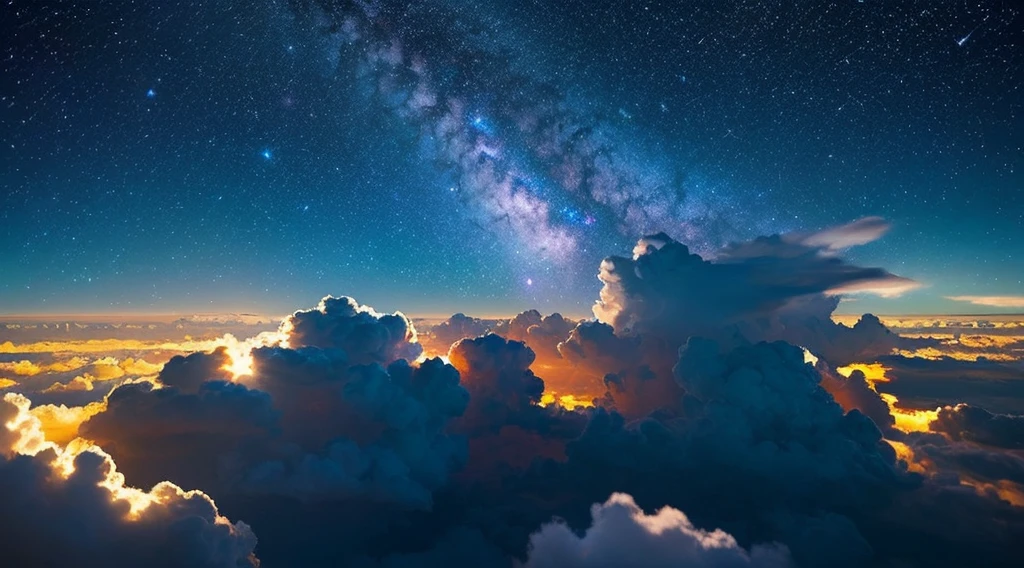 Galaxy-like starry sky, flowing clouds, and moon