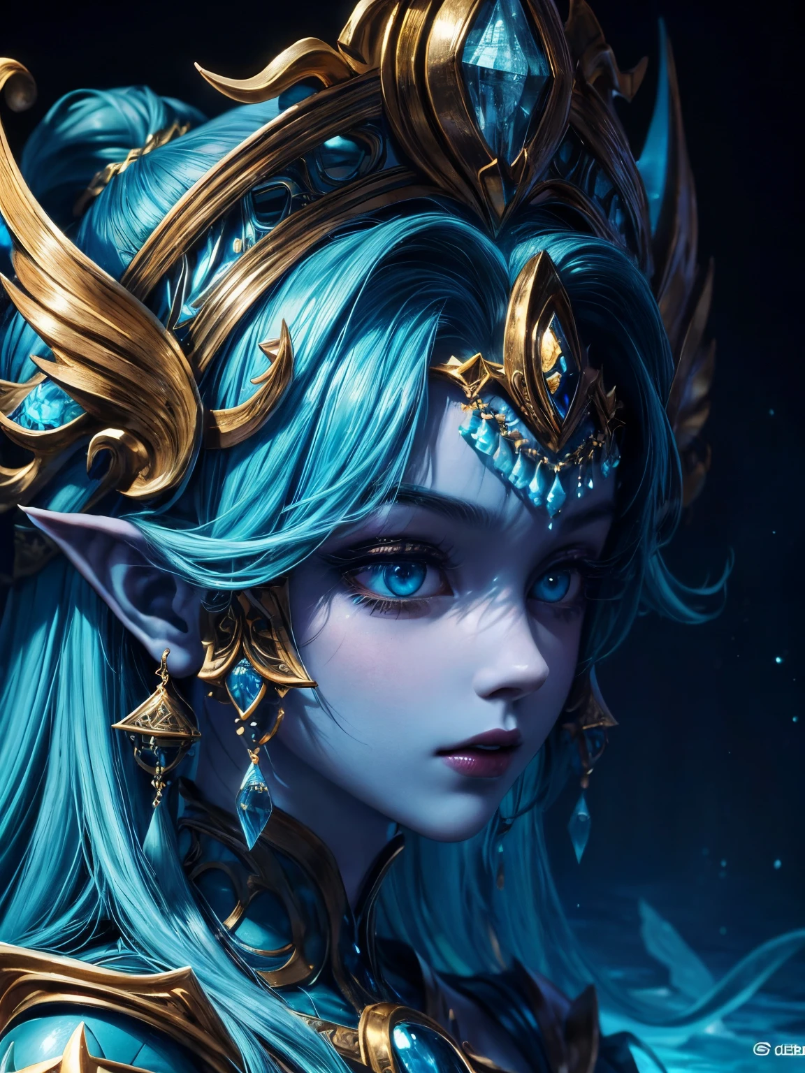 Elemental woman, beautiful, makeup, chiaroscuro, depth of field, textured skin, high quality, magic effects, from above, fantasy cenary,