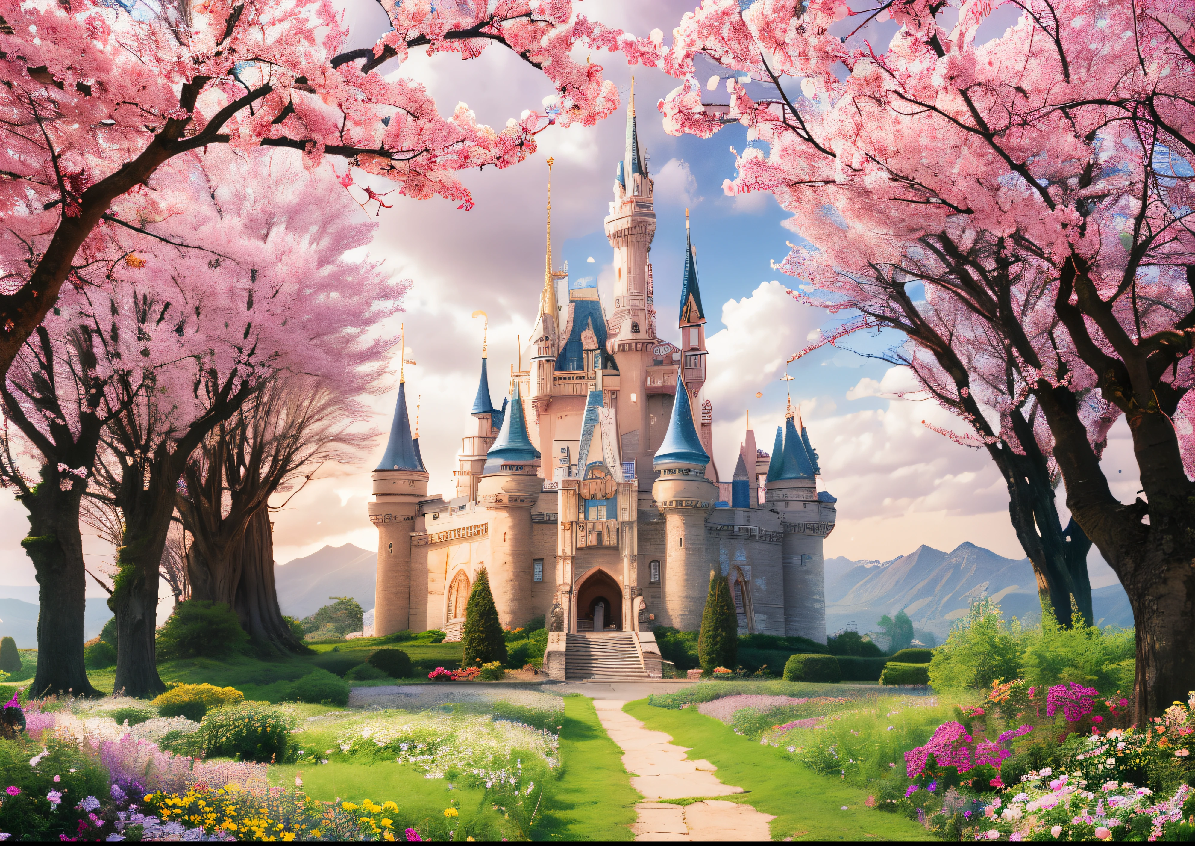 (best quality,4k,8k,highres,masterpiece:1.2),ultra-detailed,(realistic,photorealistic,photo-realistic:1.37),castle surrounded by trees and flowers,magic castle, fairy palace, fantasy castle, enchanting place, magical forest filled with magic, beautiful castle, magical fairytale background, fairytale kingdom forest, magical wonderland, beautiful fantasy, magical fantasy forest, fairytale story, like a fairyland, magical and detailed, fantasy beautiful, fairy palace)