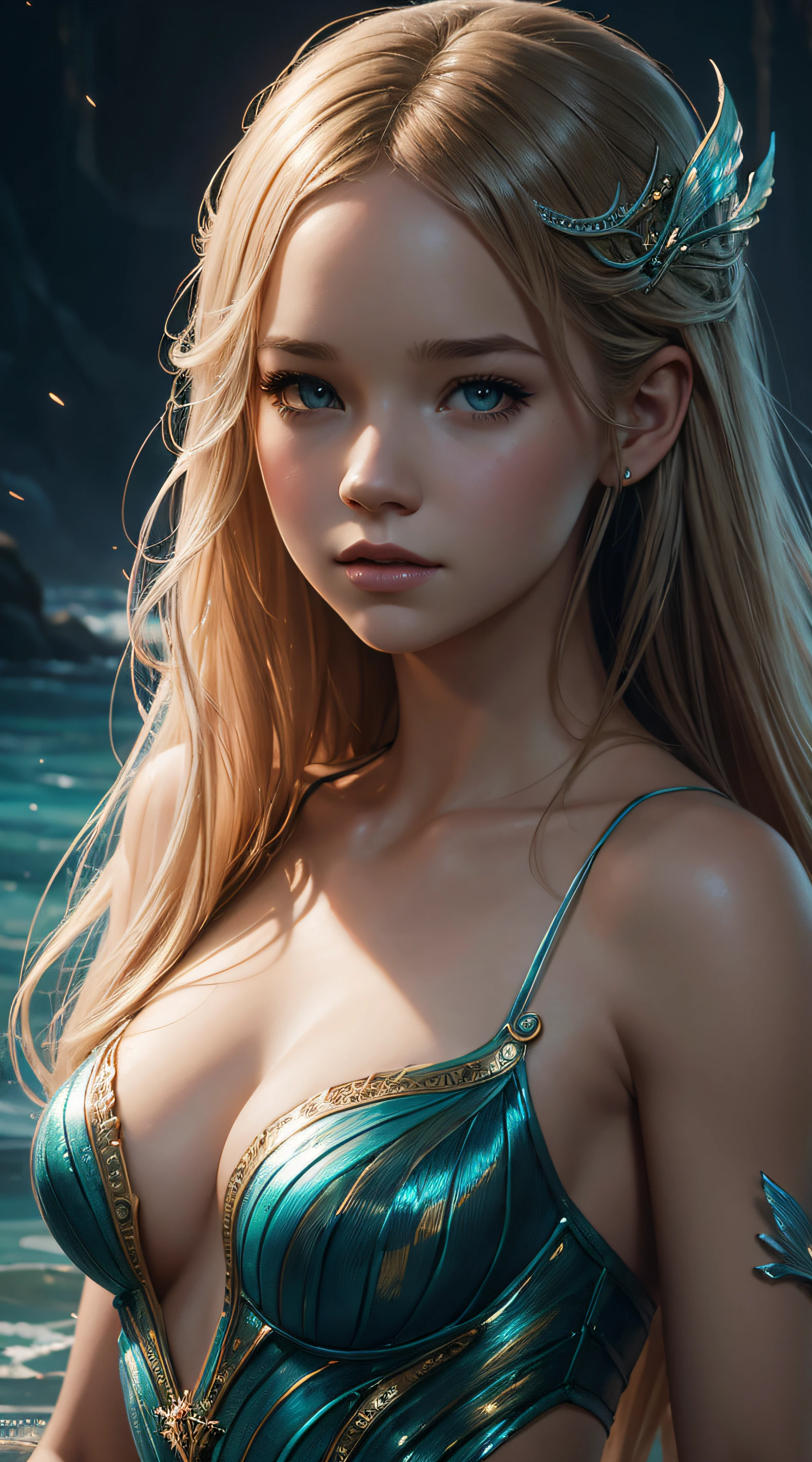 Britt Robertson, mermaid sexy clothes, character portrait, 3 9 9 0 s, long hair, intricate, elegant, highly detailed, digital painting, artstation, concept art, smooth, sharp focus, illustration, art by wlop, charlie bowater and alexandra fomina