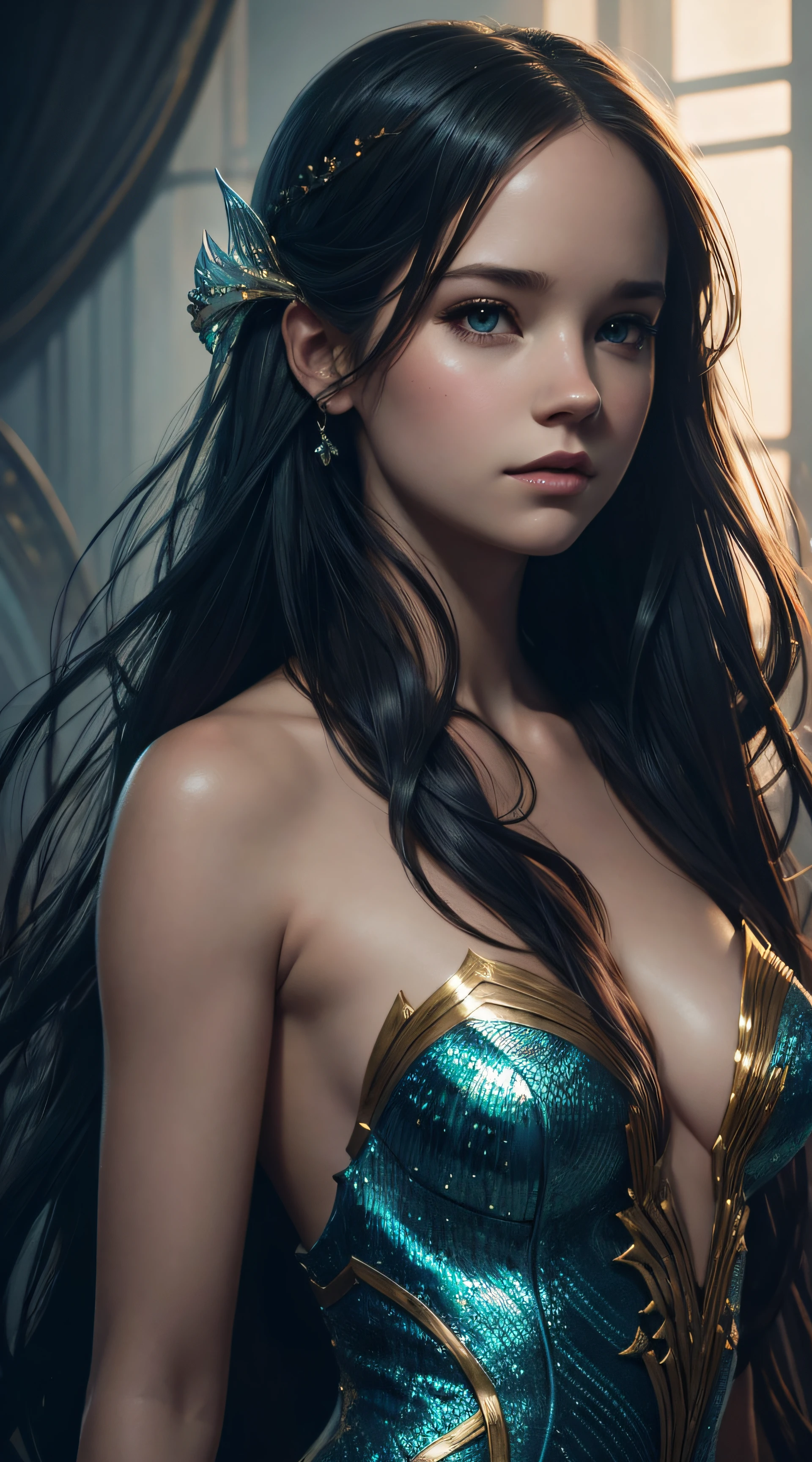 Britt Robertson, mermaid sexy clothes, character portrait, 3 9 9 0 s, long hair, intricate, elegant, highly detailed, digital painting, artstation, concept art, smooth, sharp focus, illustration, art by wlop, charlie bowater and alexandra fomina