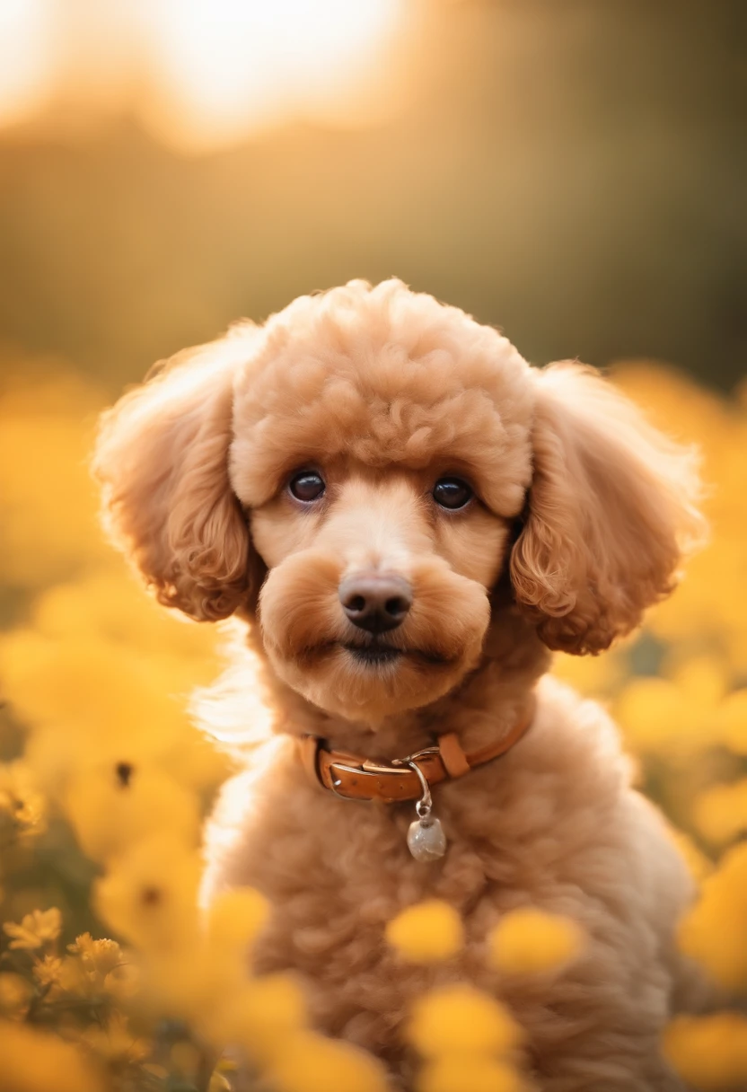 poodle、chiquita,pup,Fresh and attractive,Warm color palette,Hot Scenes,smiling girl,puppy friendly,natural soft light,Soft shade