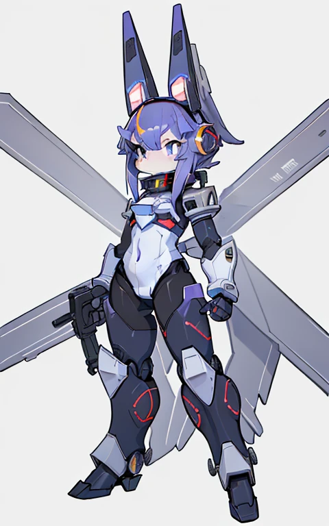 Cartoon image of a robot rabbit holding a gun in his hand, mecha cyber armor, Cool mech style, mechasuit, Full robot full body mecha suit, cyber fight armor, Wearing cyber armor, anime mecha armor, Purple armor, Complex assassin mecha armor, Mecha Inspiration
